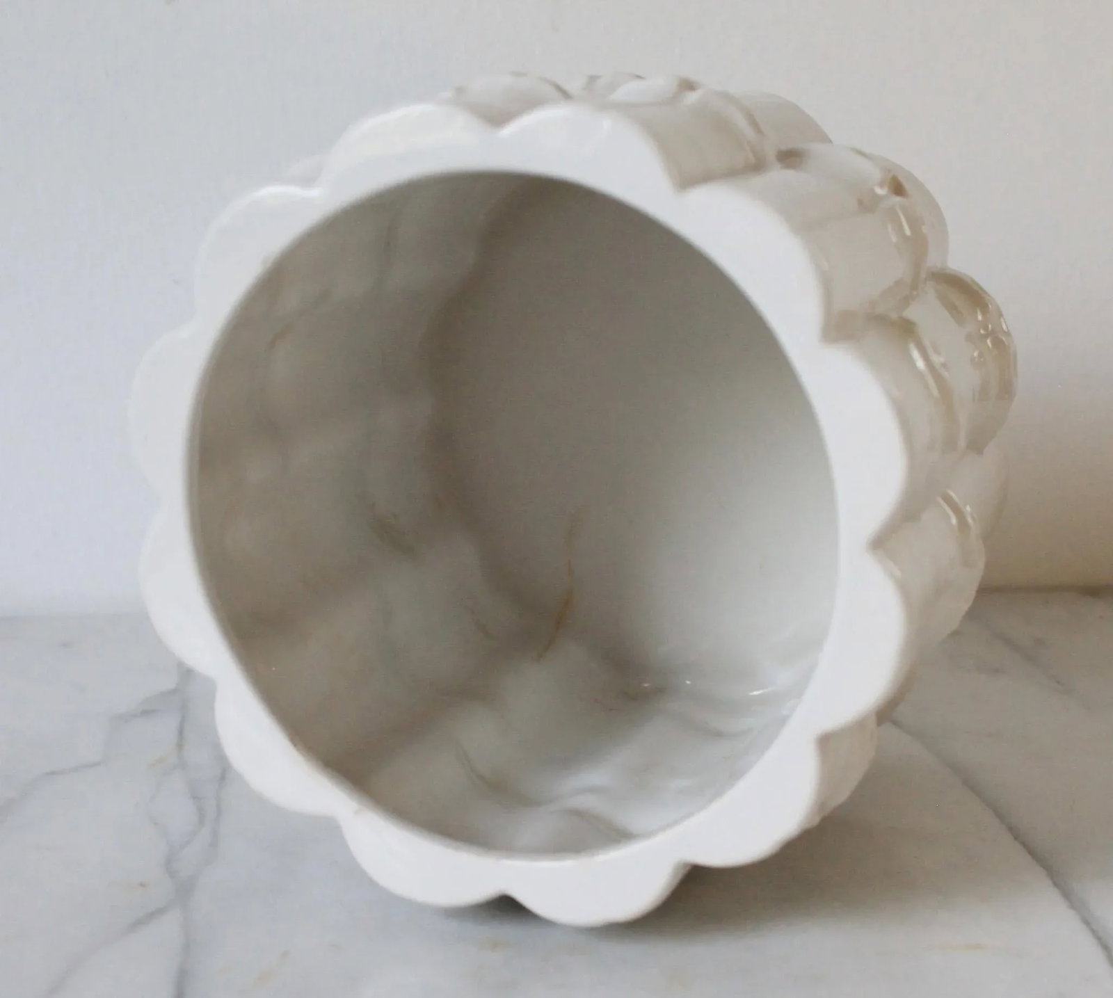Vintage White Ceramic Faux Bamboo Planter - 4