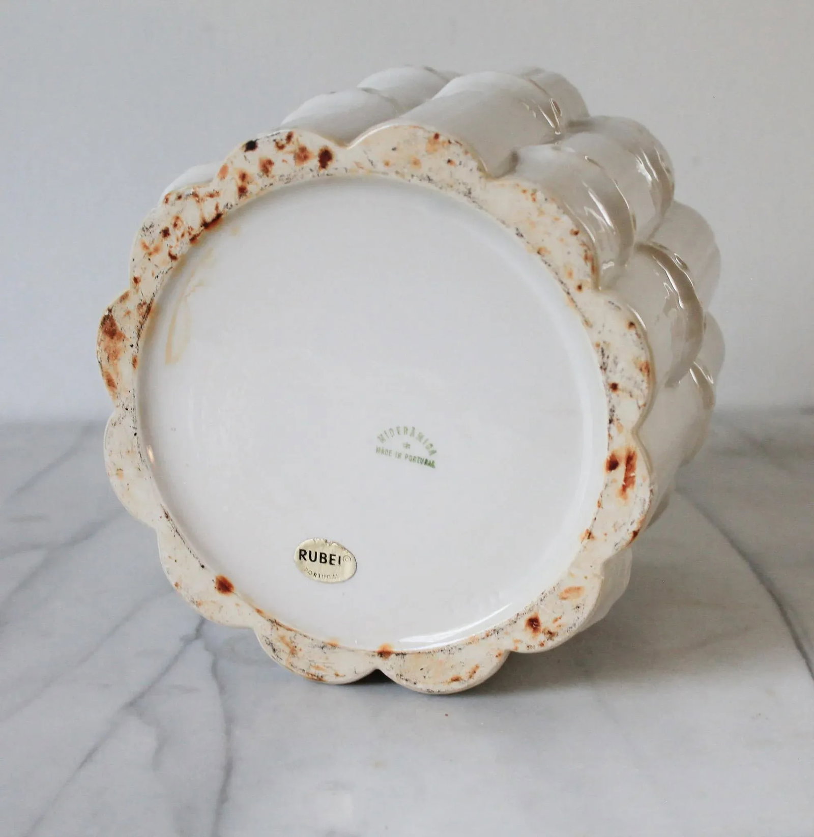 Vintage White Ceramic Faux Bamboo Planter - 7