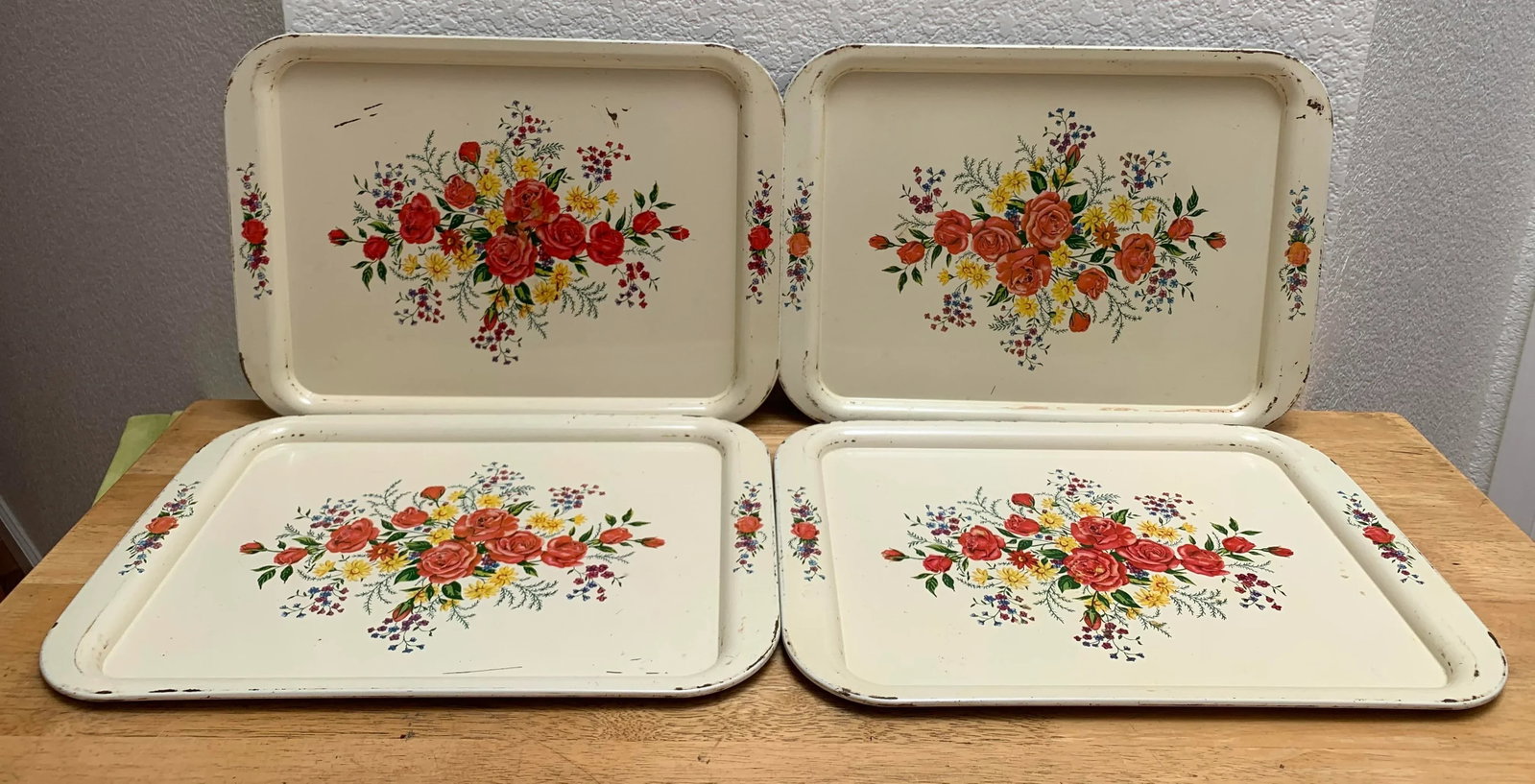 Set of Four Cottage Chic Large Floral Trays - 11