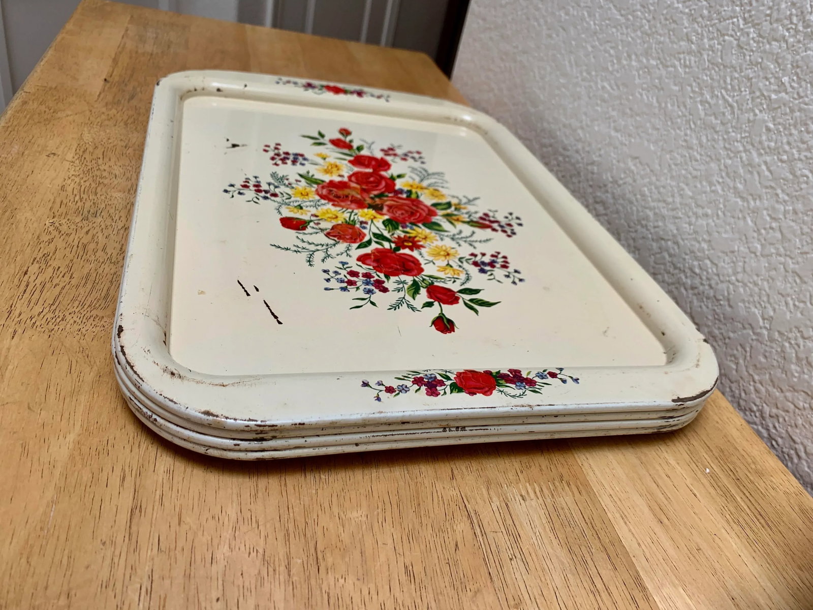 Set of Four Cottage Chic Large Floral Trays - 5