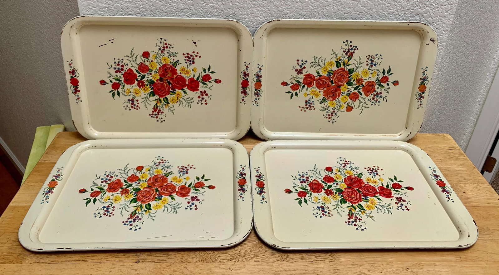 Set of Four Cottage Chic Large Floral Trays - 9