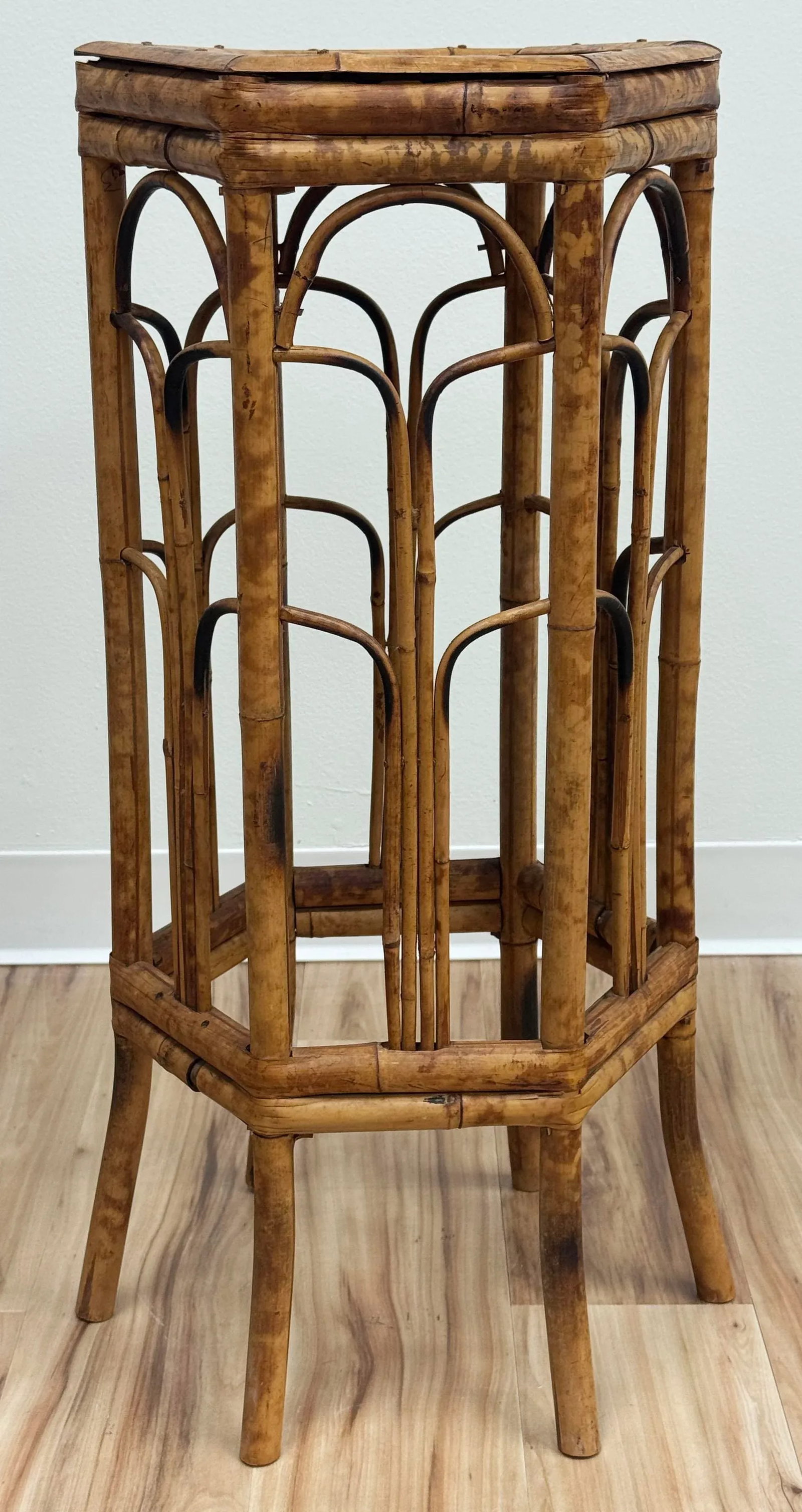 Vintage Hexagonal Scorched Bamboo Plant Stand - 2