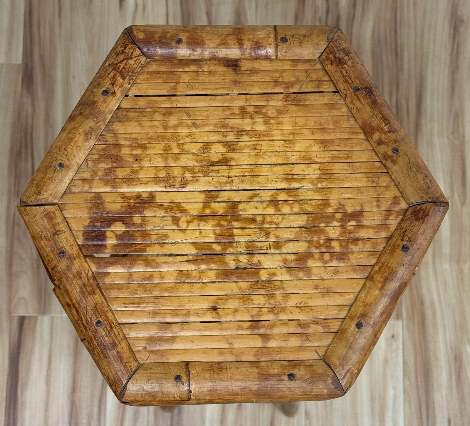 Vintage Hexagonal Scorched Bamboo Plant Stand - 5