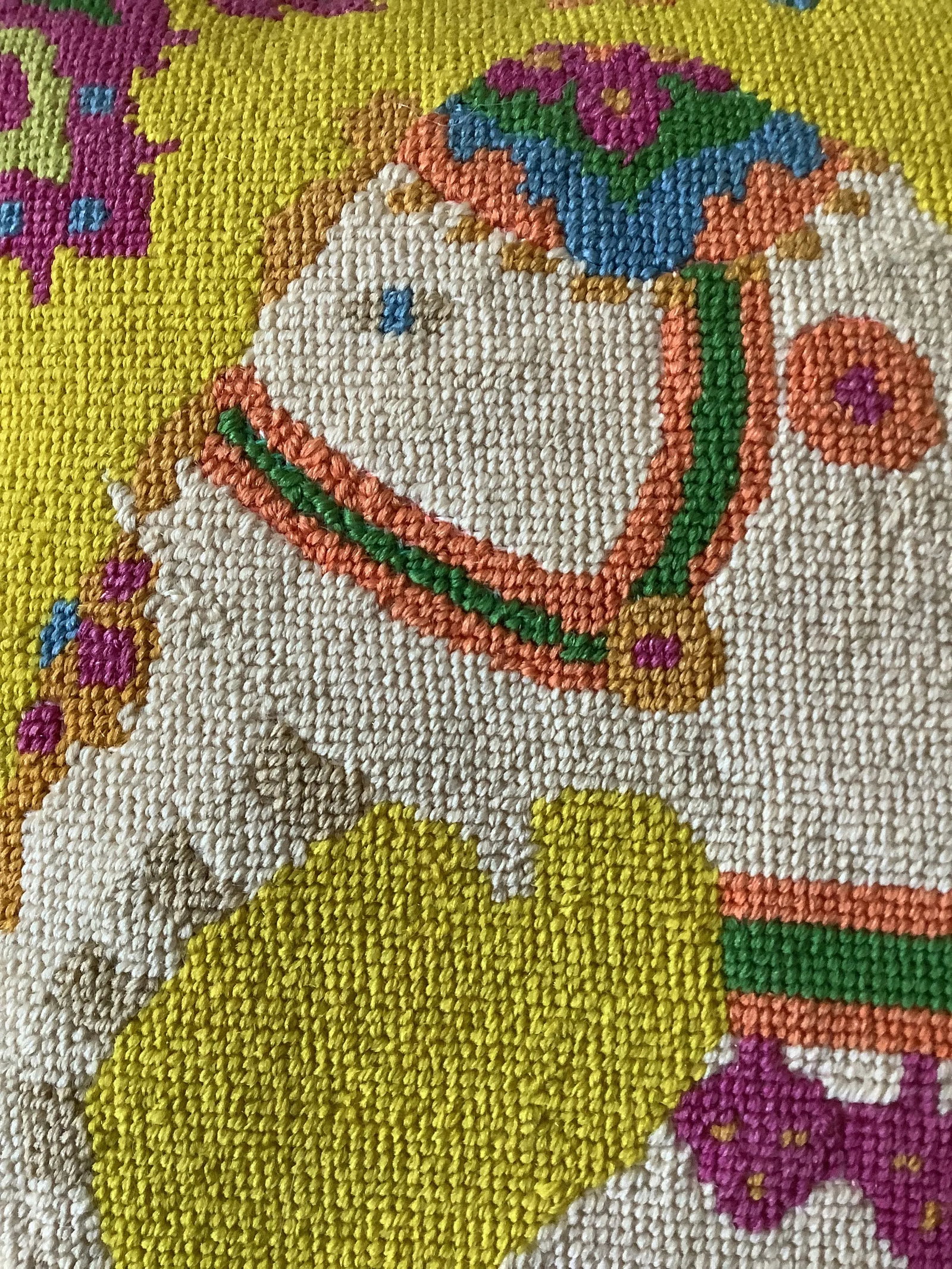 Vintage Hand Made Needlepoint Pillow Indian Style Decorated Elephant - 4