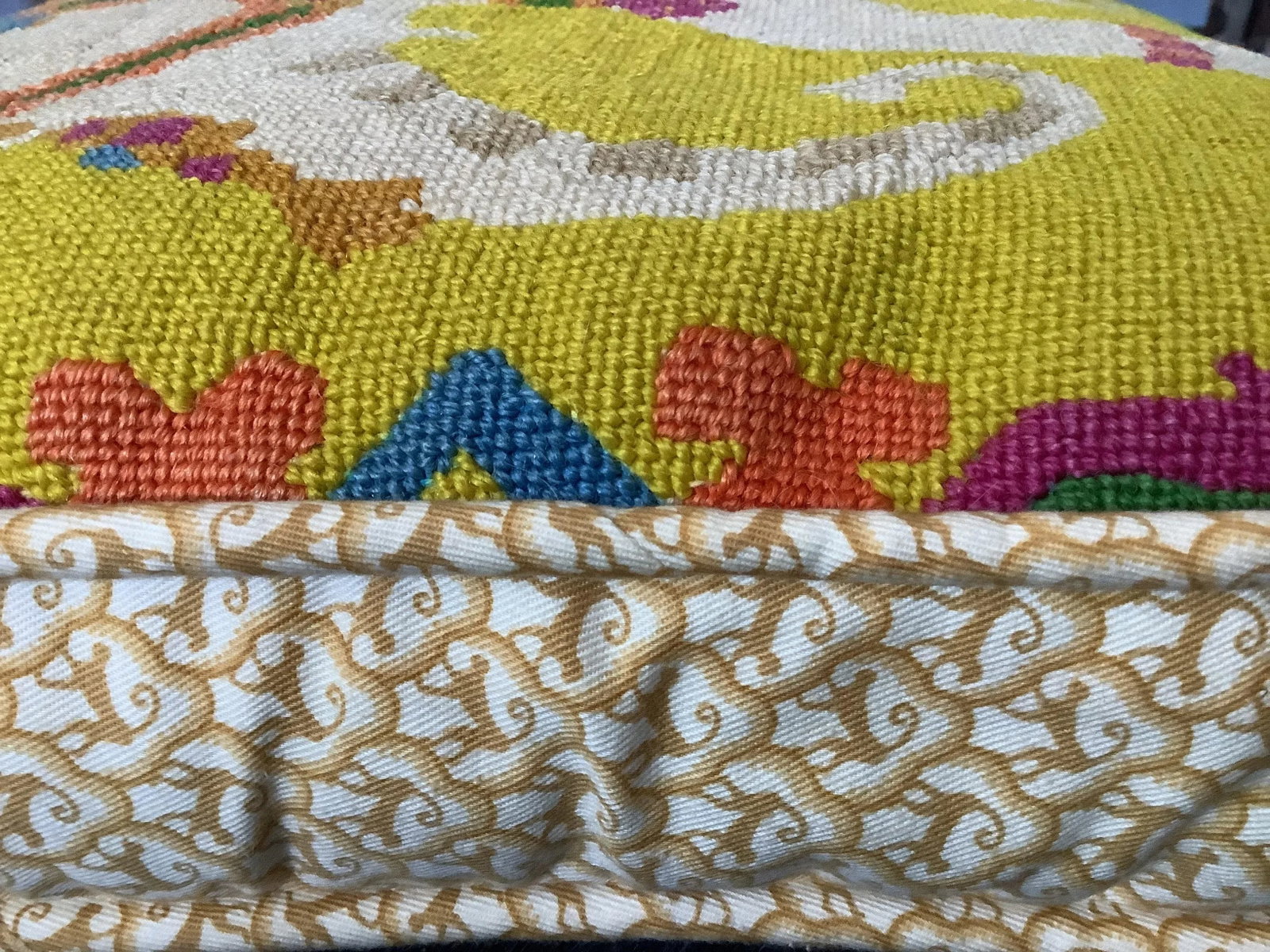 Vintage Hand Made Needlepoint Pillow Indian Style Decorated Elephant - 8