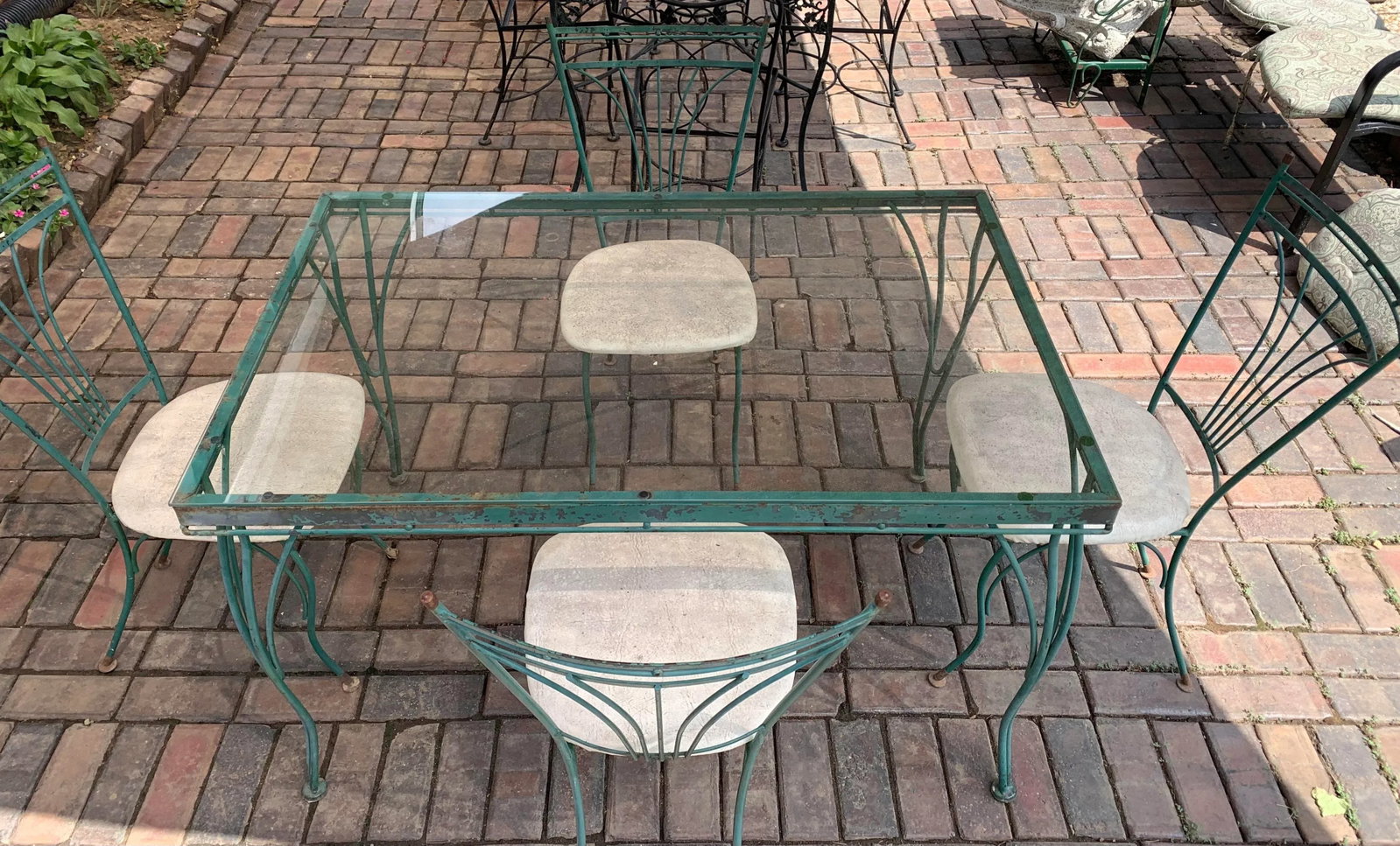 Vintage 1960's Homecrest Wrought Iron Patio Dining Table & 4 Chairs - 2