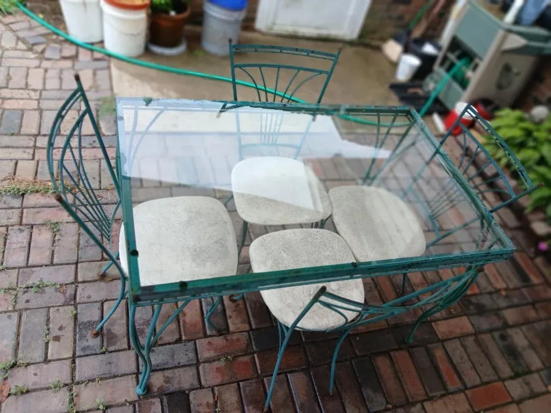 Vintage 1960's Homecrest Wrought Iron Patio Dining Table & 4 Chairs - 4