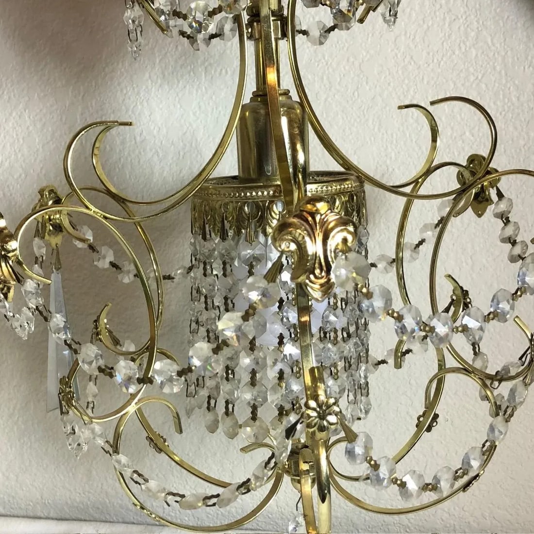 Vintage Early 20th Century Art Deco Style Brass and Crystal Chandelier - 2