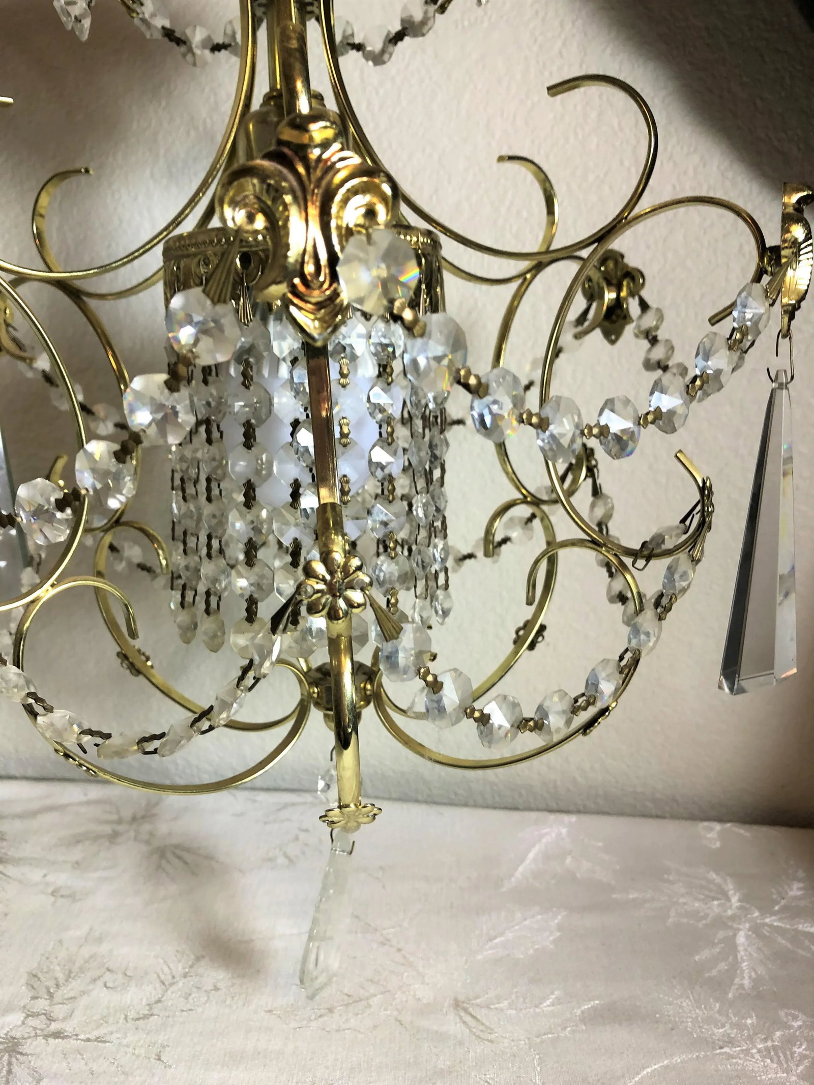 Vintage Early 20th Century Art Deco Style Brass and Crystal Chandelier - 3