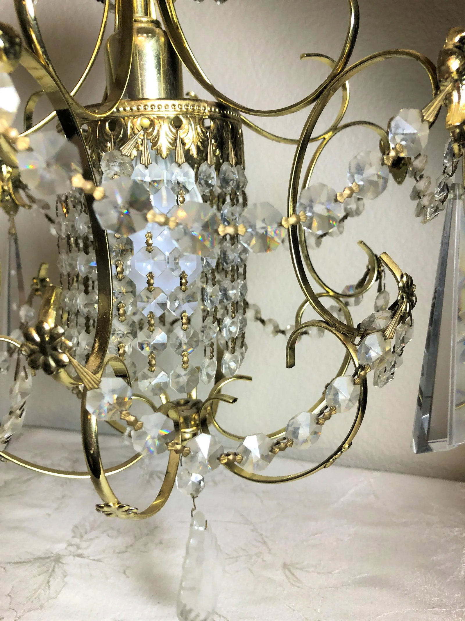 Vintage Early 20th Century Art Deco Style Brass and Crystal Chandelier - 4