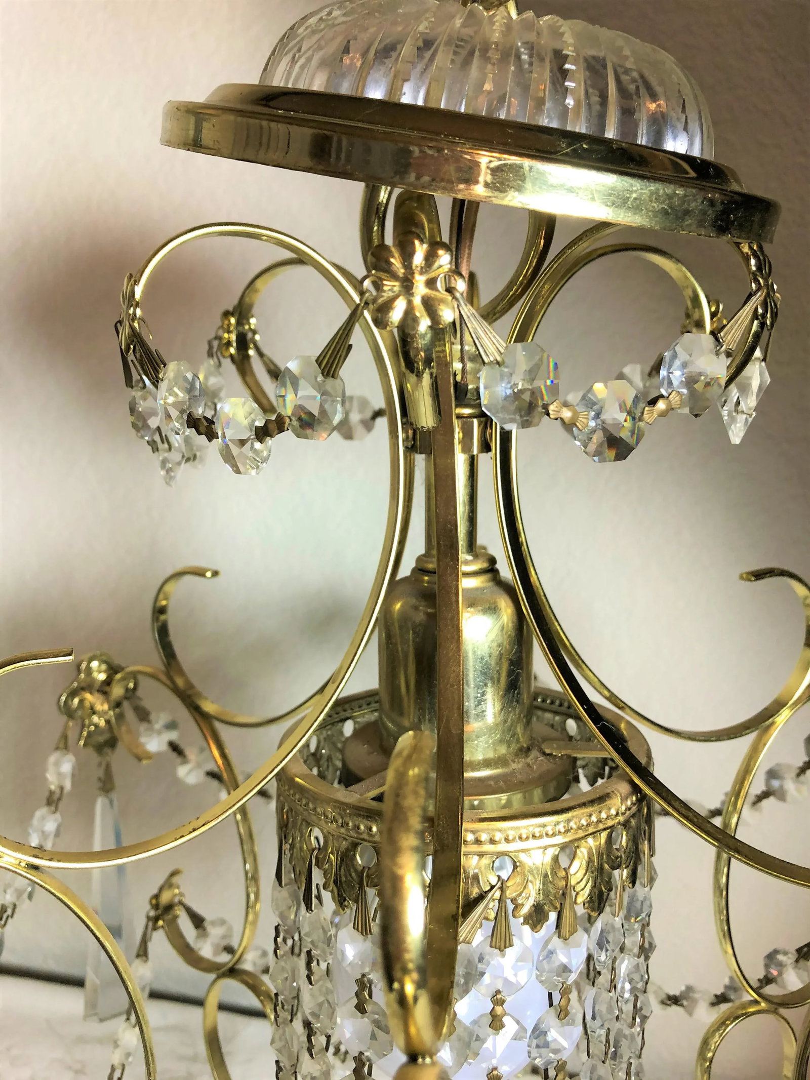 Vintage Early 20th Century Art Deco Style Brass and Crystal Chandelier - 5