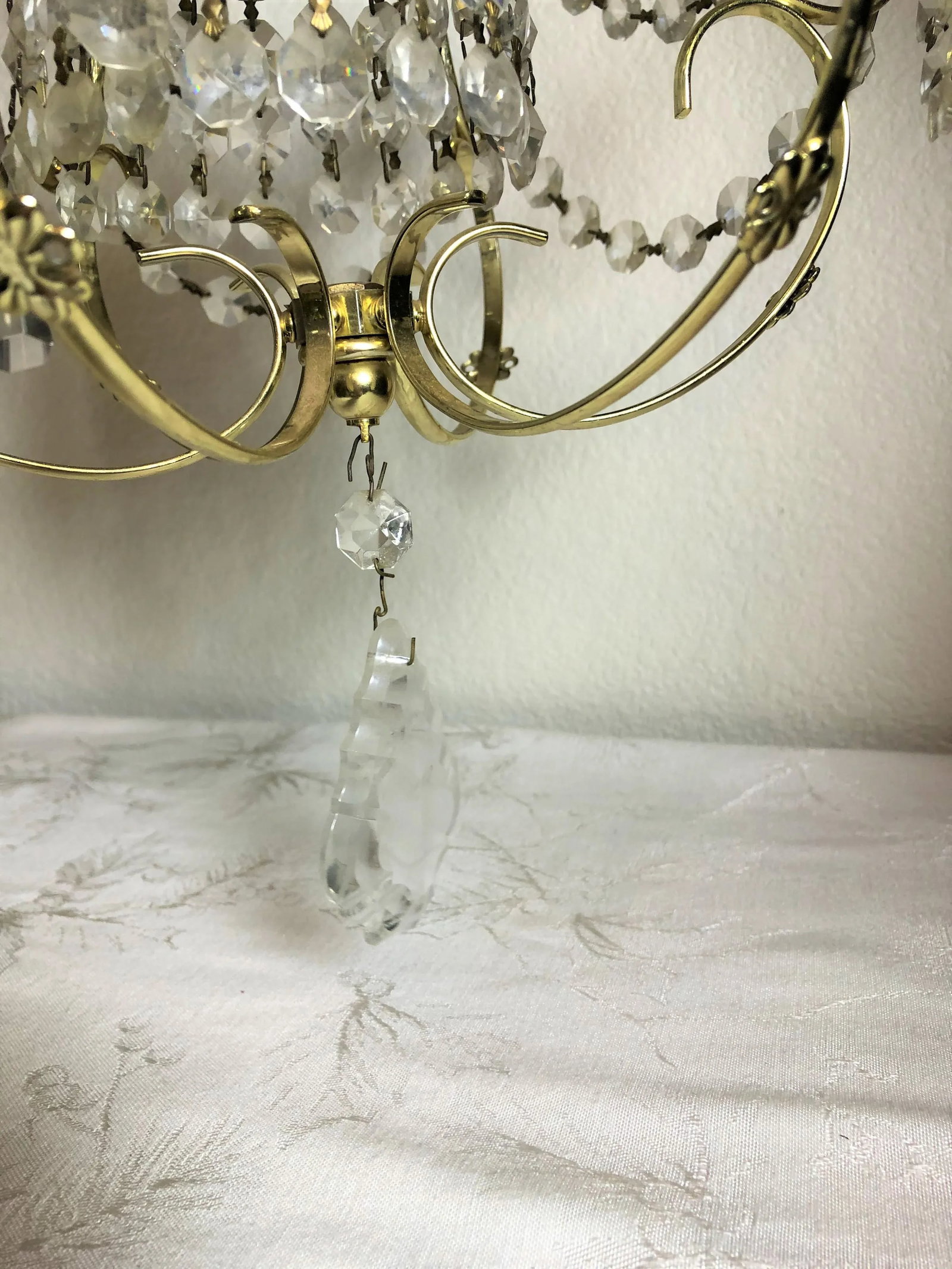 Vintage Early 20th Century Art Deco Style Brass and Crystal Chandelier - 6