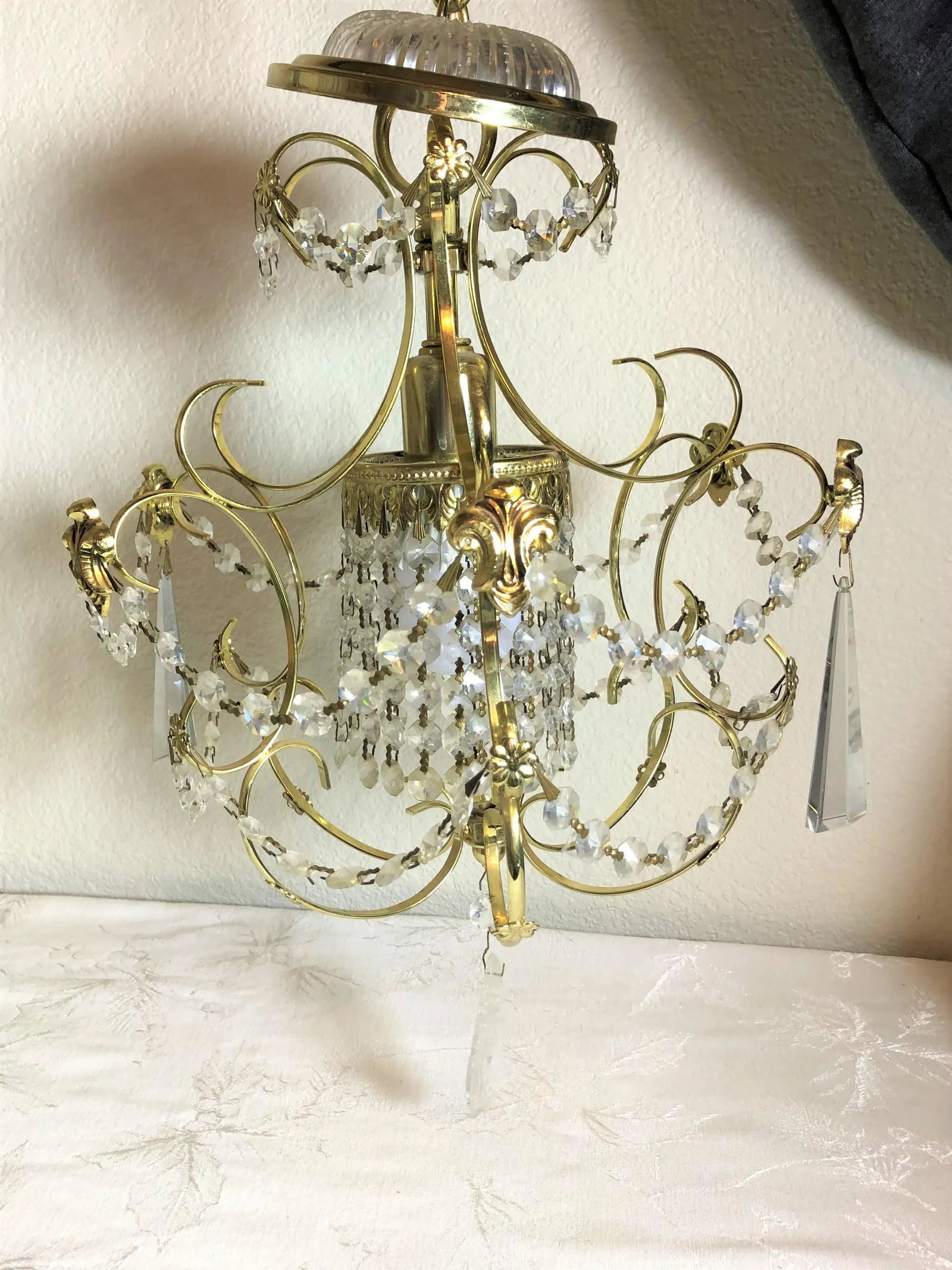 Vintage Early 20th Century Art Deco Style Brass and Crystal Chandelier - 8