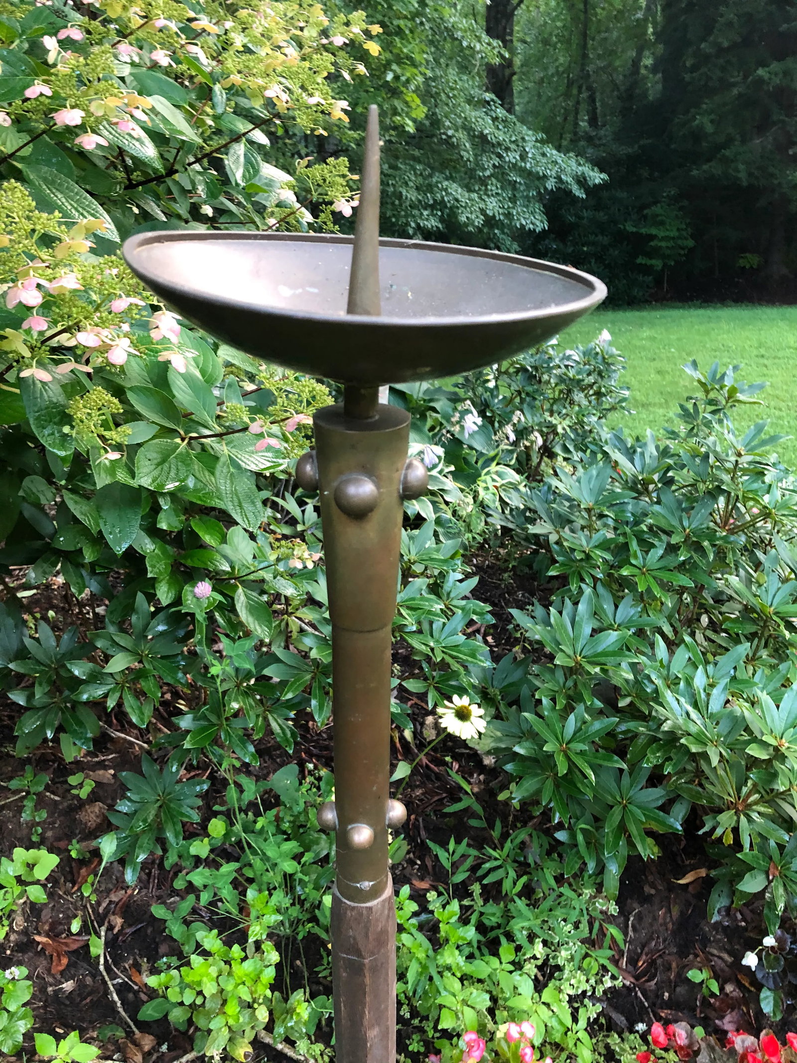 Antique Gothic Solid Brass and Chamfered Wood Torchieres - a Pair - 3