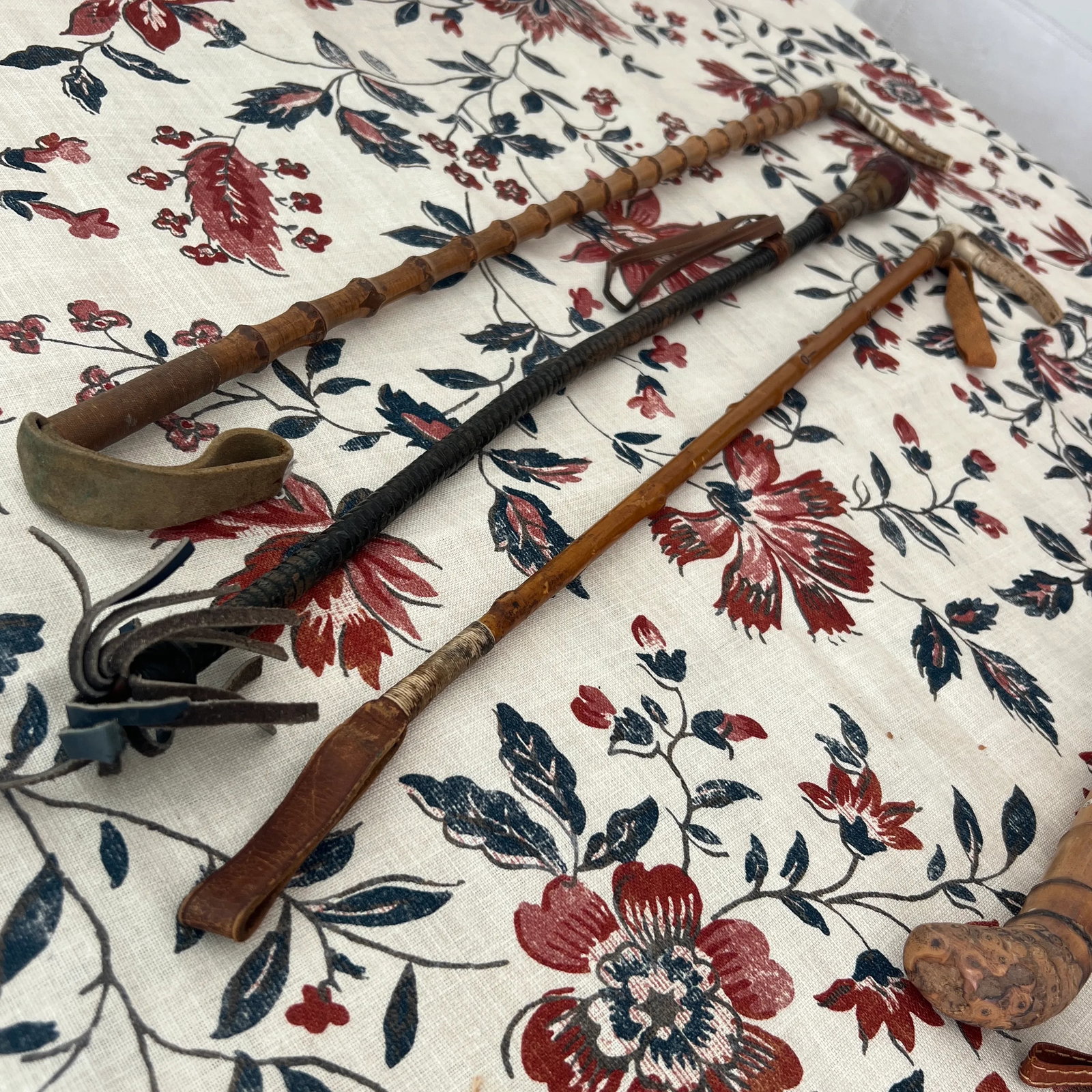 Collection of Antique English Riding Crops With Leather, Bamboo, Leather Details - Set of 3 - 2