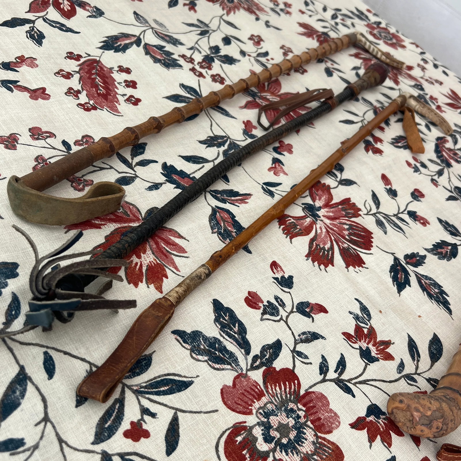 Collection of Antique English Riding Crops With Leather, Bamboo, Leather Details - Set of 3 - 3