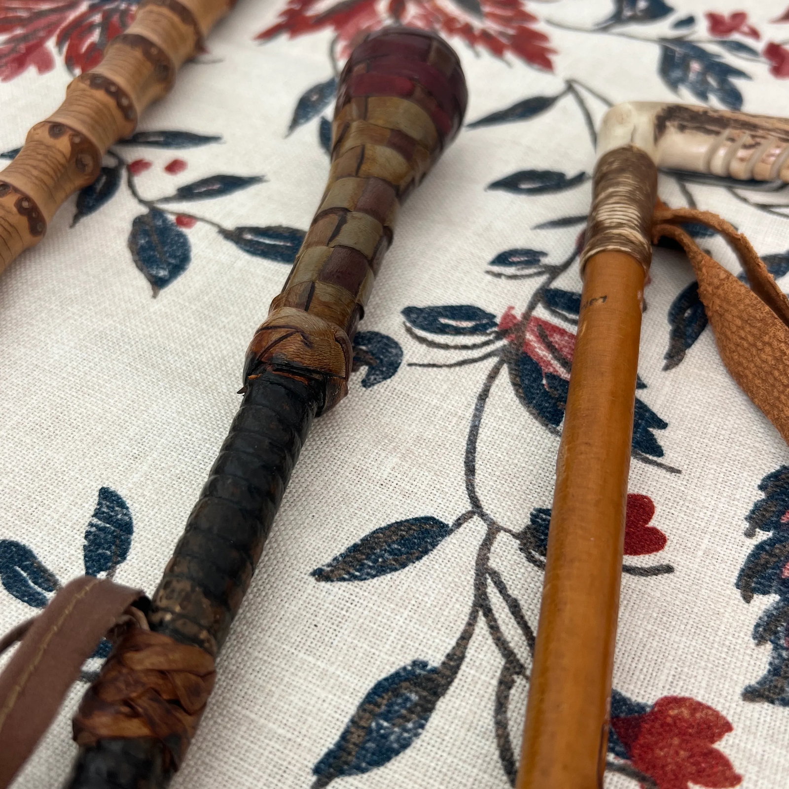 Collection of Antique English Riding Crops With Leather, Bamboo, Leather Details - Set of 3 - 5