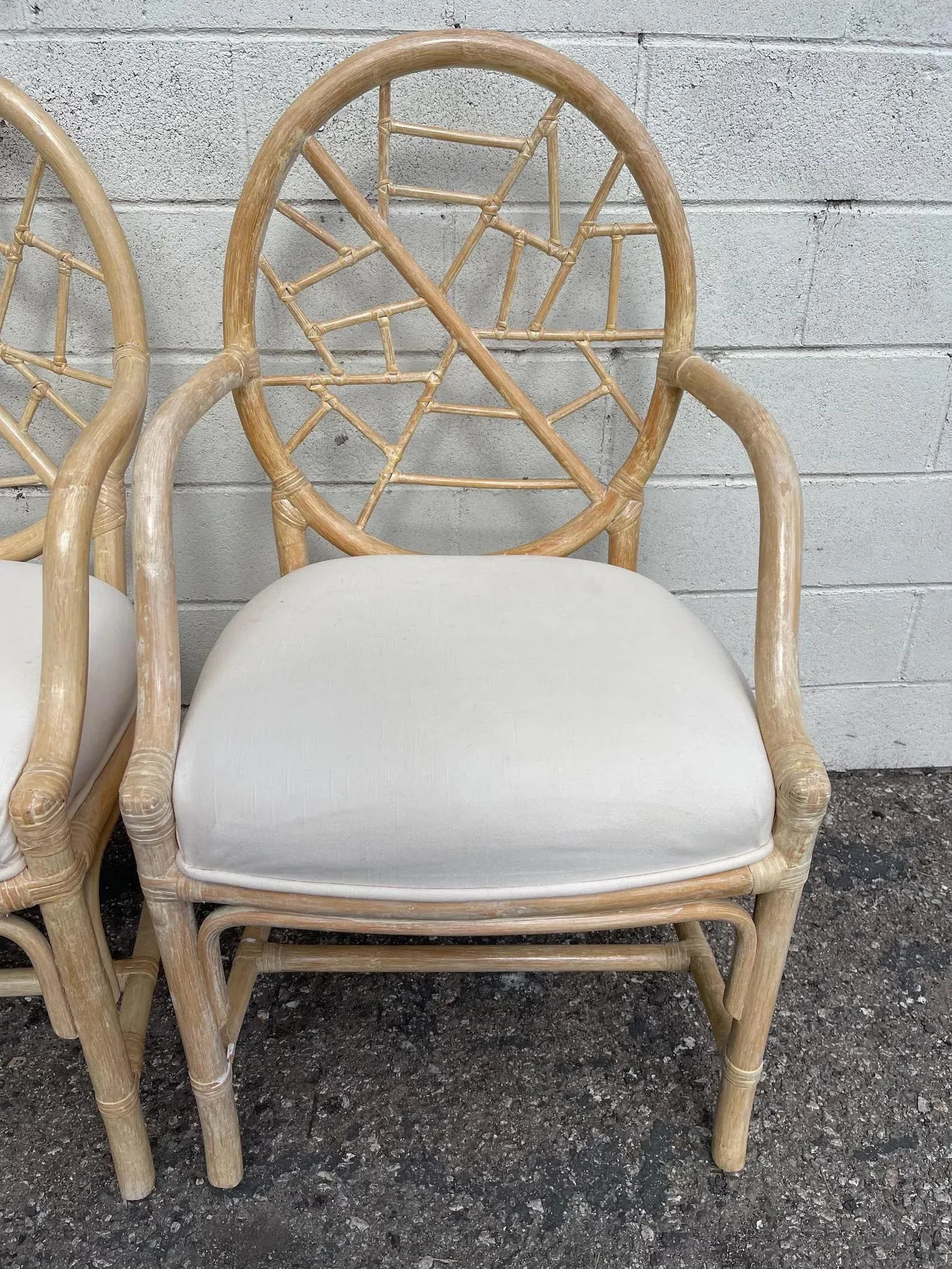 Mid 20th Century Rattan Chairs McGuire Style Cracked Ice Chippendale Bamboo Armchair - Set of 4 - 10