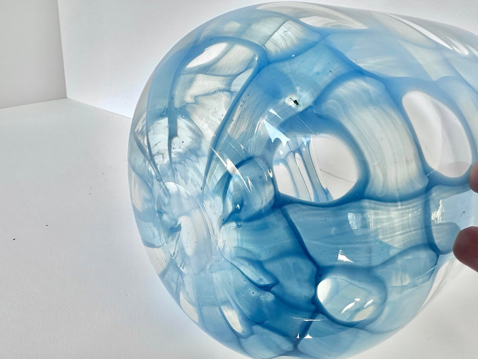 Mid 20th Century Large Blown Art Glass Vase With Iridescent Blue Pattern - 2