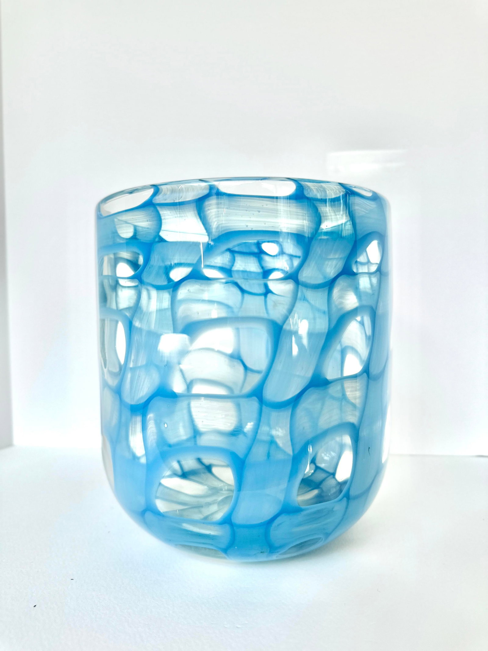 Mid 20th Century Large Blown Art Glass Vase With Iridescent Blue Pattern - 4
