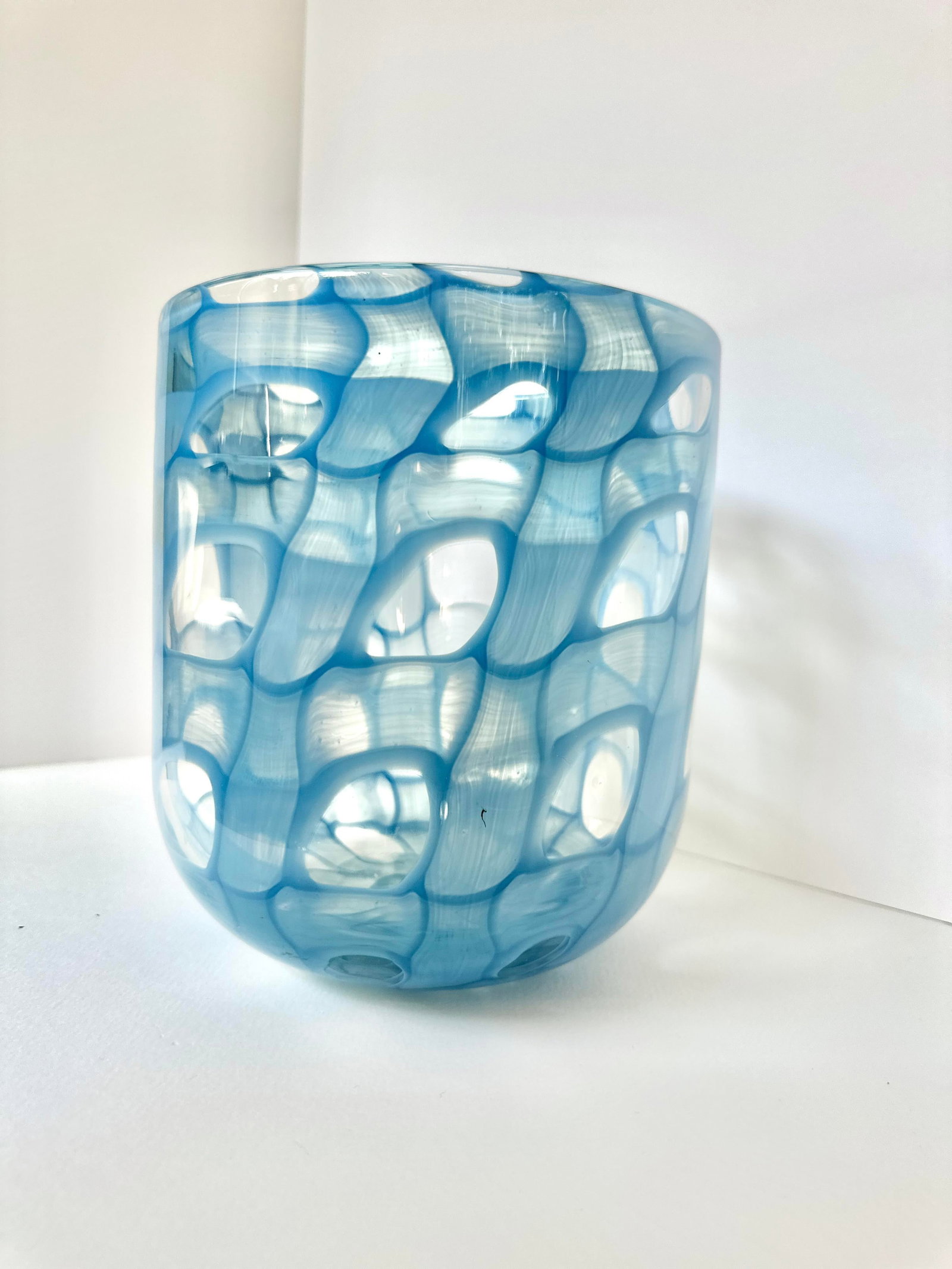 Mid 20th Century Large Blown Art Glass Vase With Iridescent Blue Pattern - 6