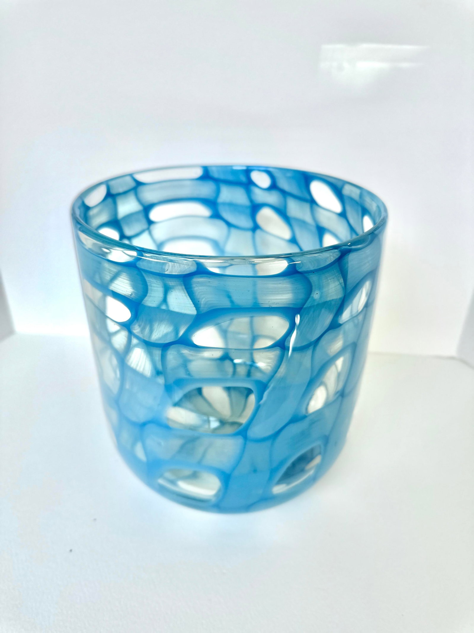 Mid 20th Century Large Blown Art Glass Vase With Iridescent Blue Pattern - 7