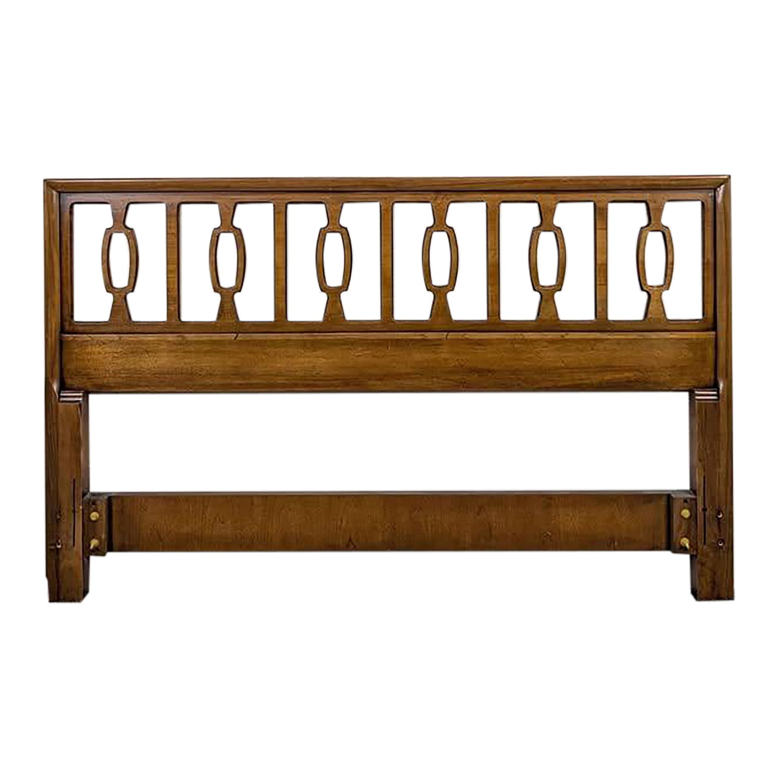 1960s MCM Meridian Collection Queen Size Headboard Attributed to Drexel: Nice mid century modern walnut headboard from the Meridian Collection by Drexel. Circa 1960's. Made in USA! Condition: Alterations: Original Condition Unaltered Imperfections: Some Imperfections Condi