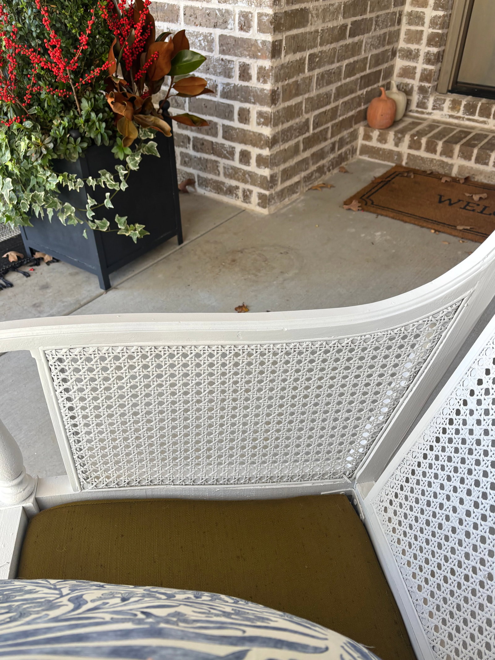 Vintage Hibriten Bernhardt Caned Armchair With Lee Jofa Oscar De La Renta Sameera Fabric - 11