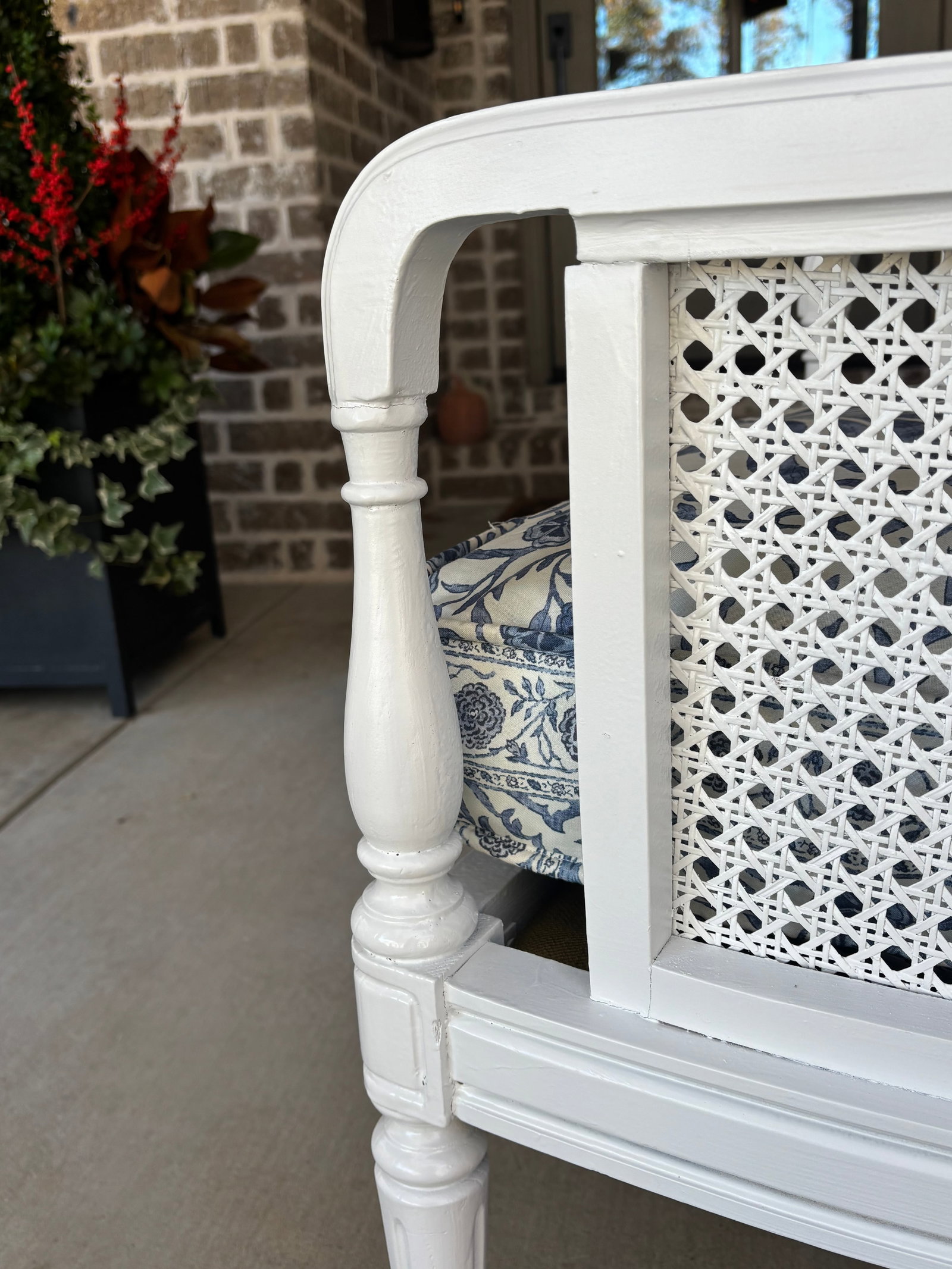 Vintage Hibriten Bernhardt Caned Armchair With Lee Jofa Oscar De La Renta Sameera Fabric - 15