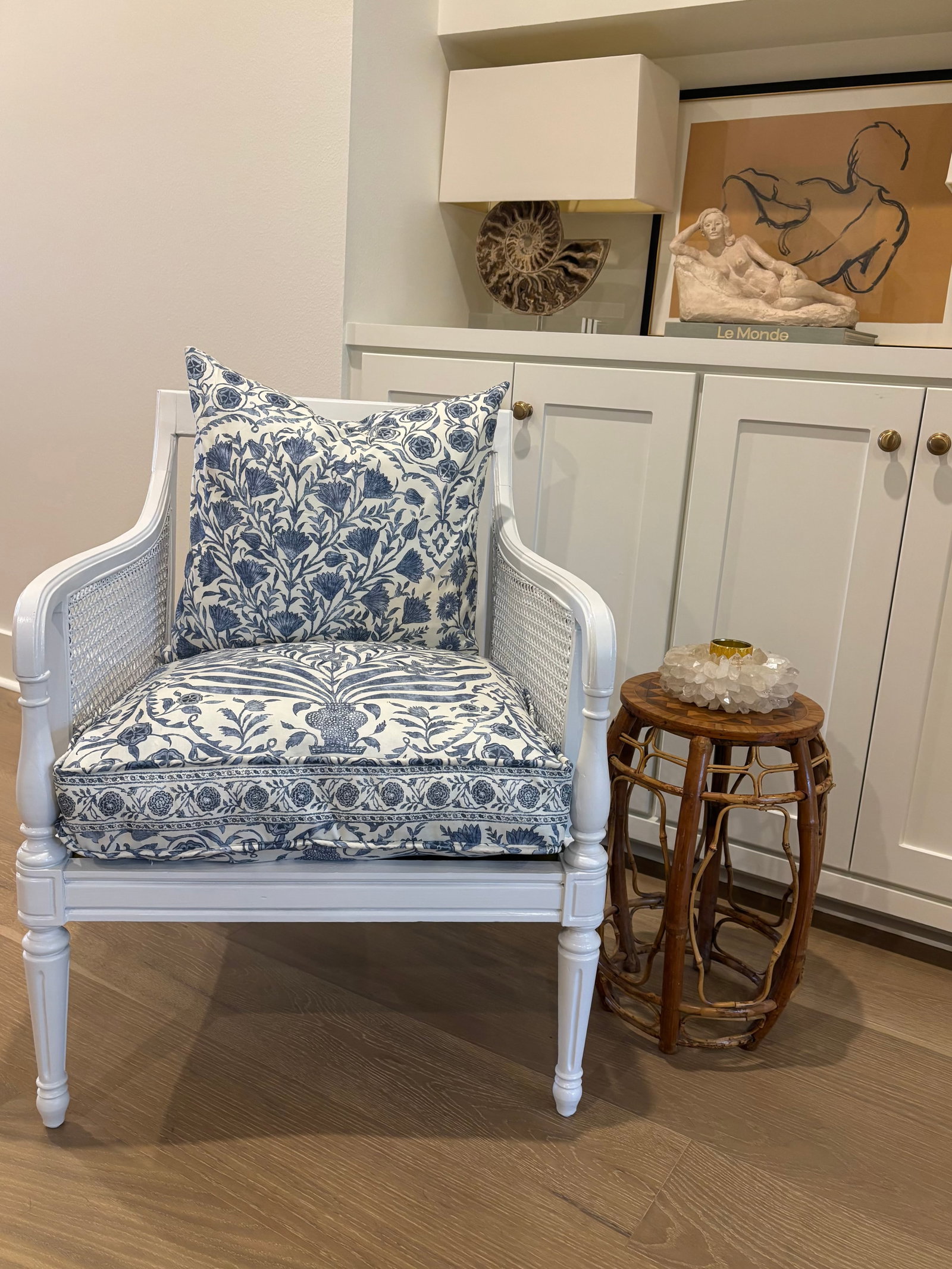 Vintage Hibriten Bernhardt Caned Armchair With Lee Jofa Oscar De La Renta Sameera Fabric - 8