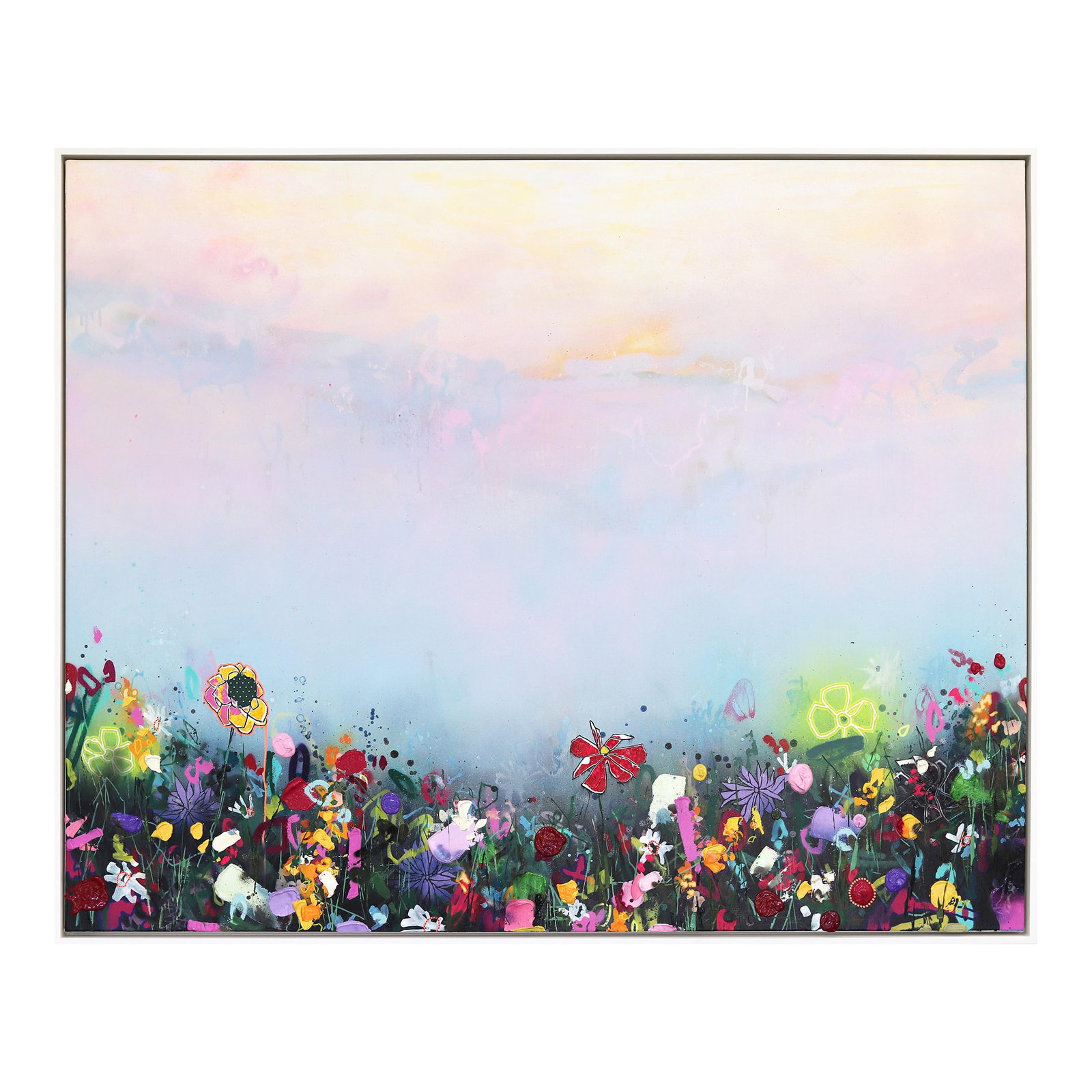 Soft Summer - Large Contemporary Abstract Textured Cool Tone Landscape Original Artwork by Lee Herri: Lee Herring is a contemporary painter specializing in vibrant, textured, and abstract landscapes that convey fleeting moments. Herring's energetic artworks are inspired by everyday moments and memorie