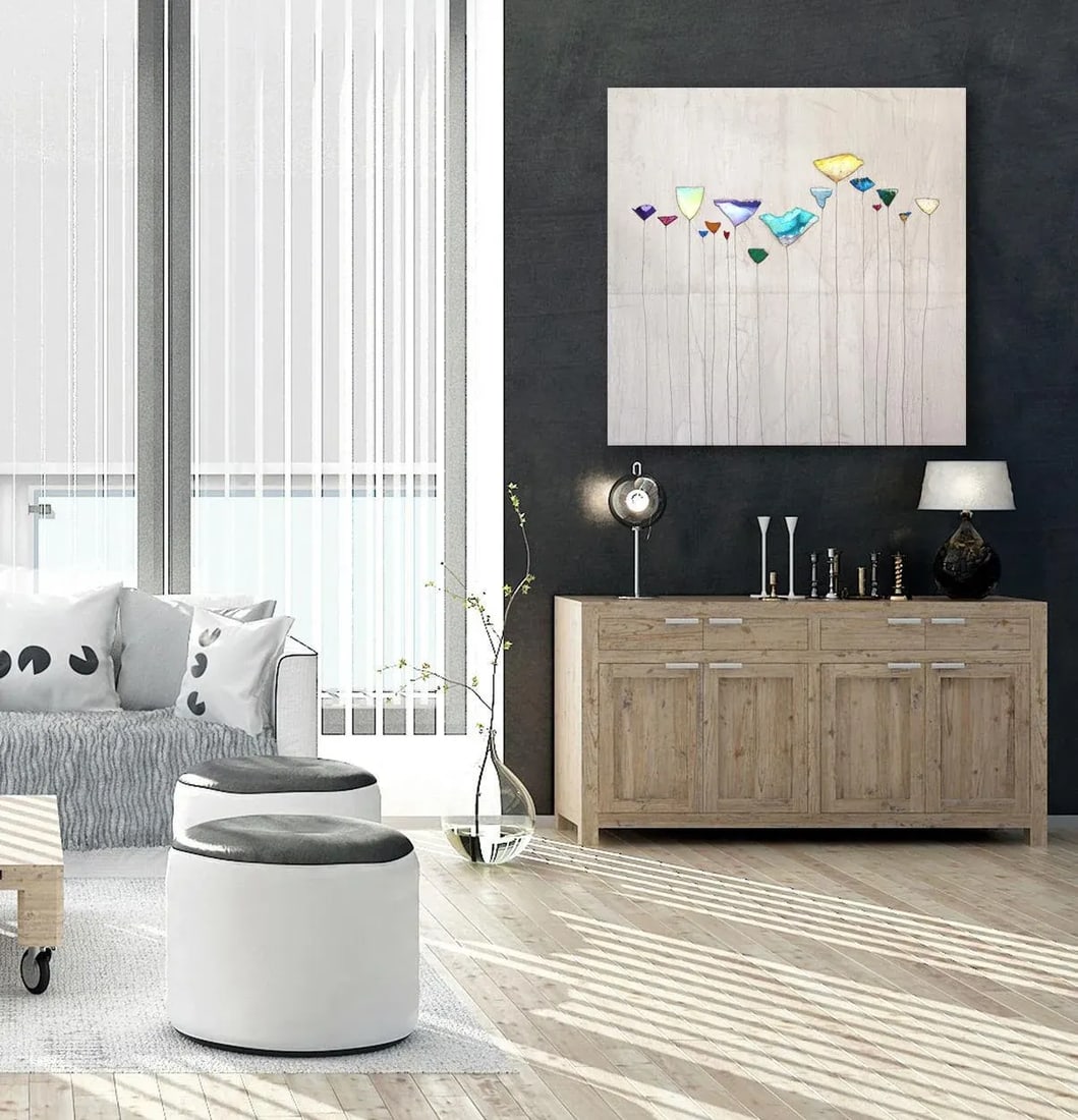 Large Square Neutral Minimalist Landscape Painting "Finding the Light Ii" Original Textural Botanica - 7