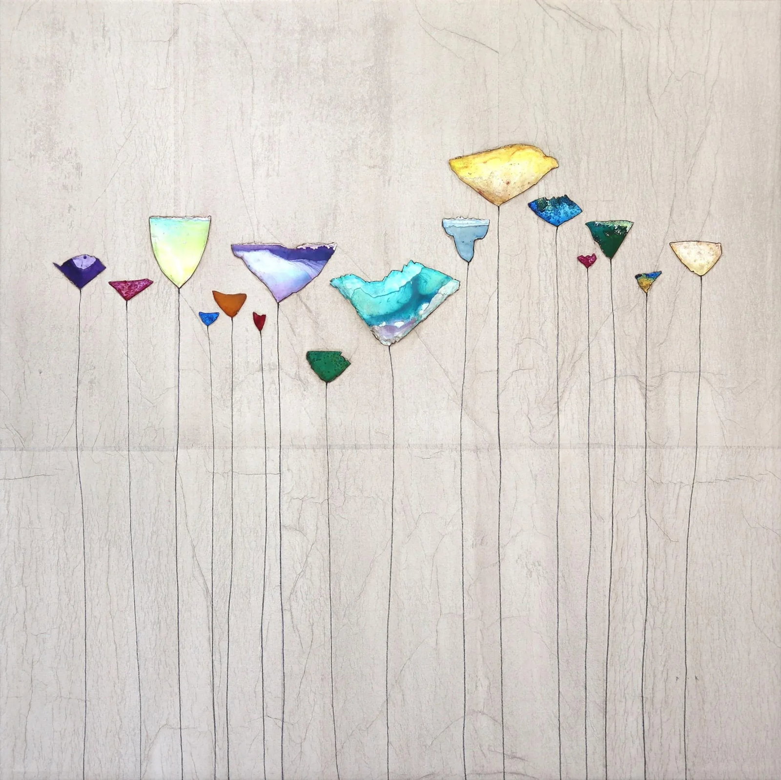 Large Square Neutral Minimalist Landscape Painting "Finding the Light Ii" Original Textural Botanica - 9