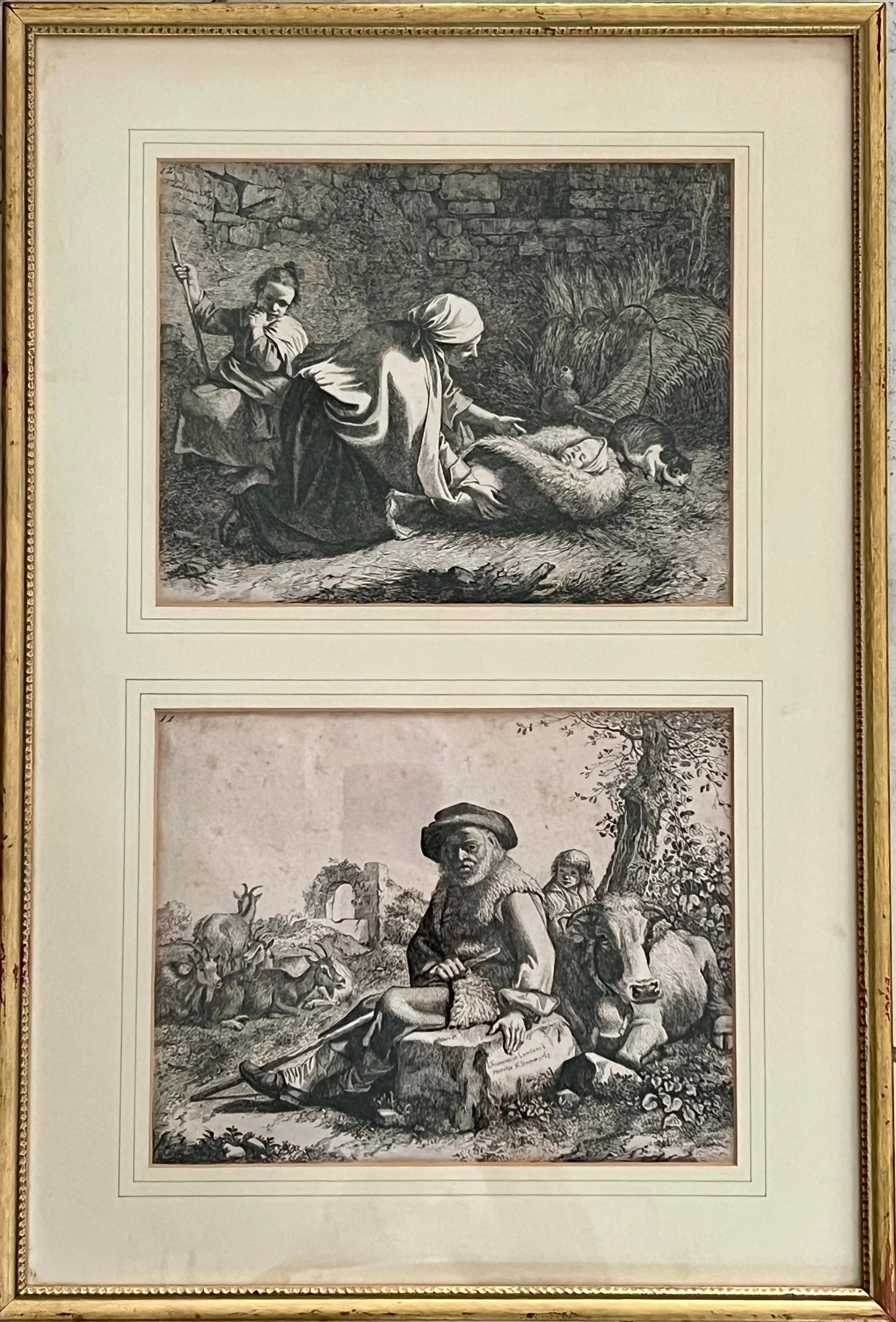 Antique Italian Pastoral Scenes 1762-1763 by Francesco Londonio, Milan, Italy Set of Six Giltwood Fr - 3