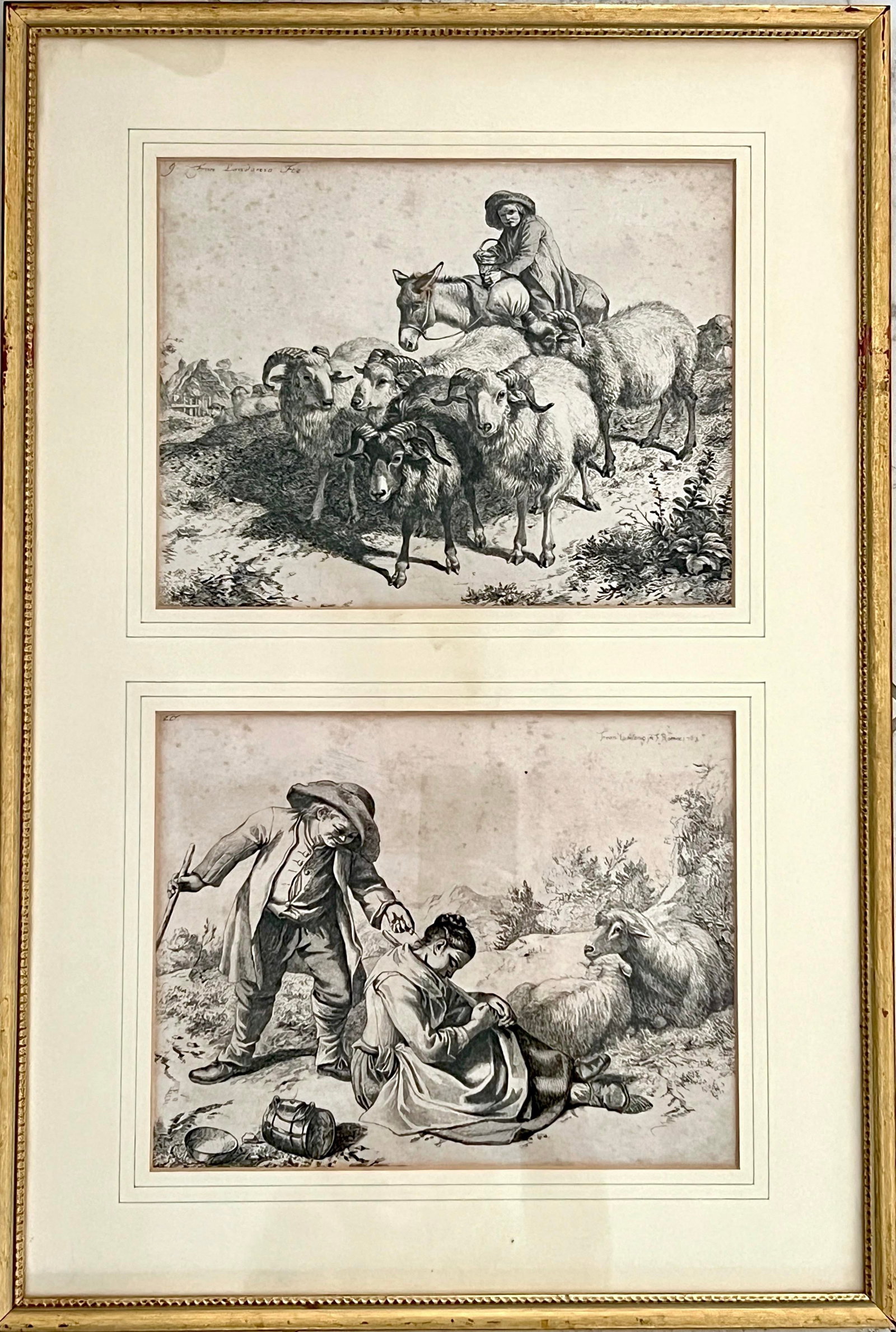 Antique Italian Pastoral Scenes 1762-1763 by Francesco Londonio, Milan, Italy Set of Six Giltwood Fr - 4