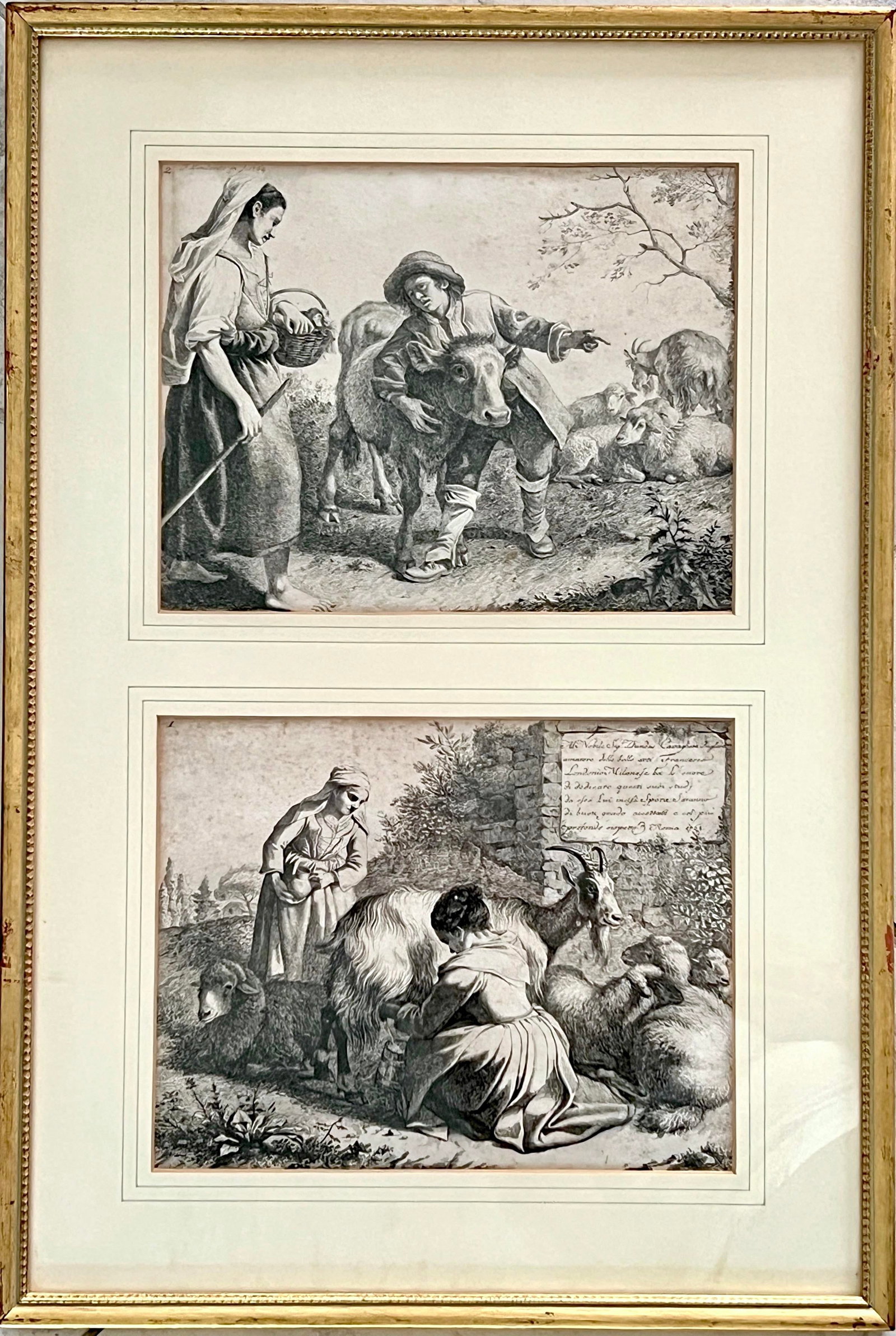 Antique Italian Pastoral Scenes 1762-1763 by Francesco Londonio, Milan, Italy Set of Six Giltwood Fr - 5