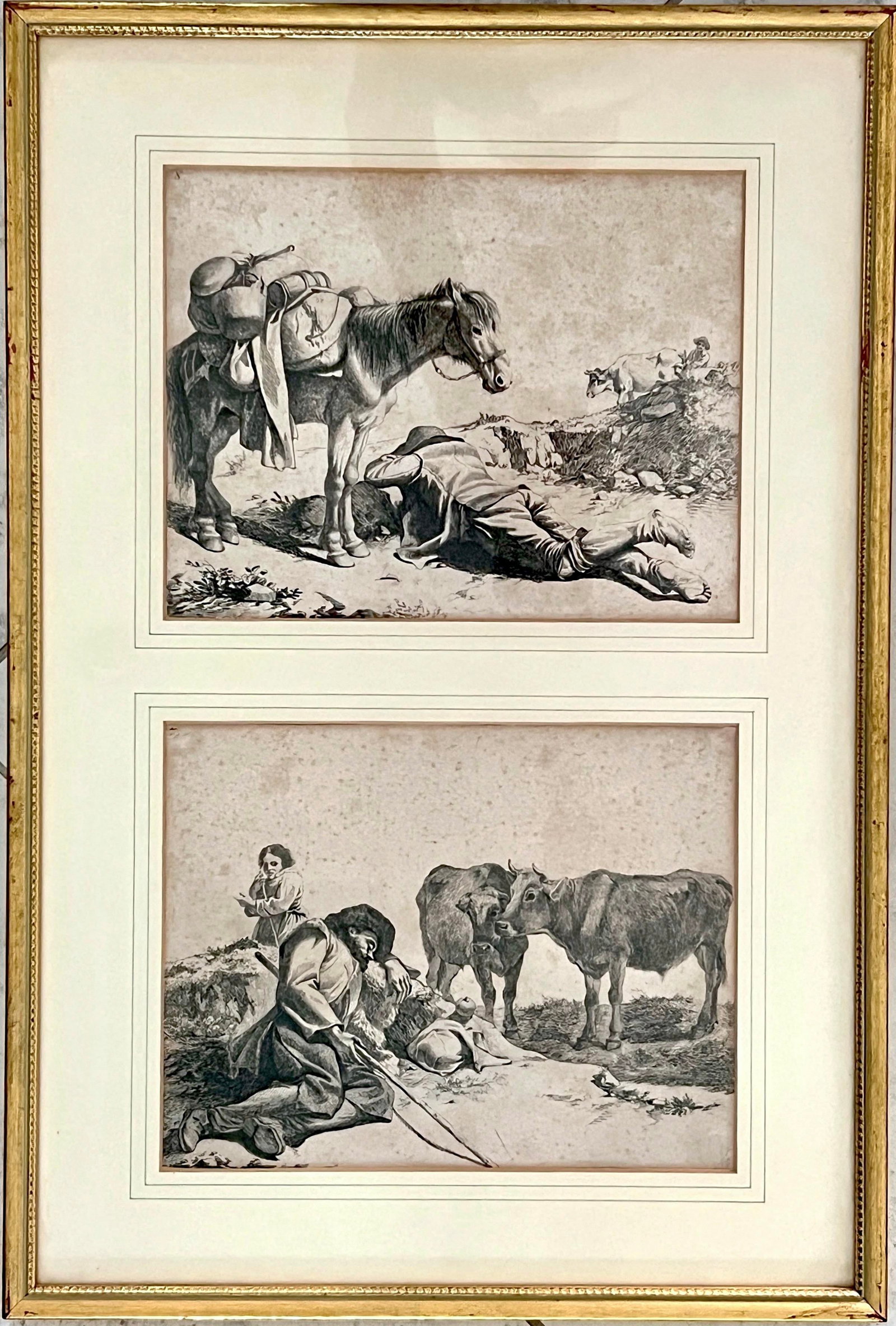 Antique Italian Pastoral Scenes 1762-1763 by Francesco Londonio, Milan, Italy Set of Six Giltwood Fr - 6