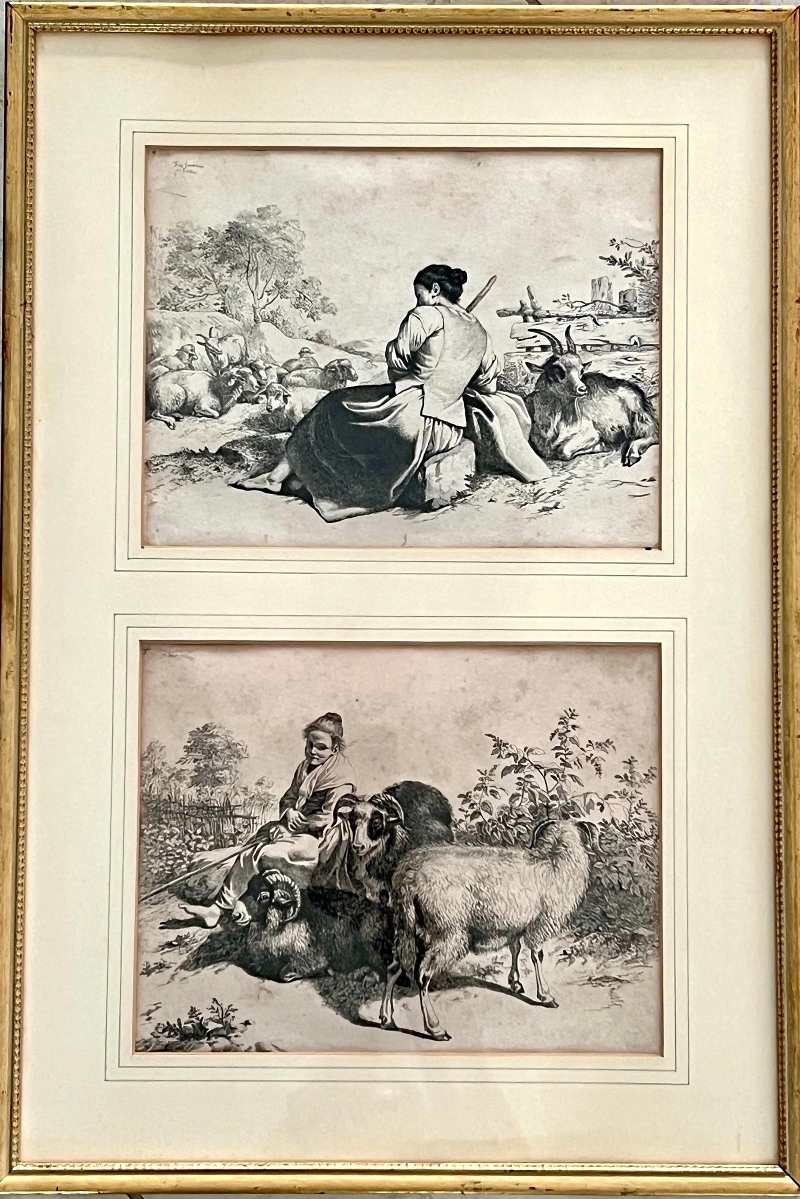 Antique Italian Pastoral Scenes 1762-1763 by Francesco Londonio, Milan, Italy Set of Six Giltwood Fr - 7