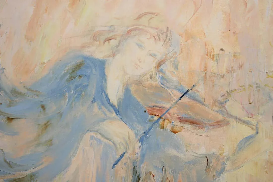 Late 20th Century Abstract Yellow and Blue Figurative Oil Painting, Framed - 2