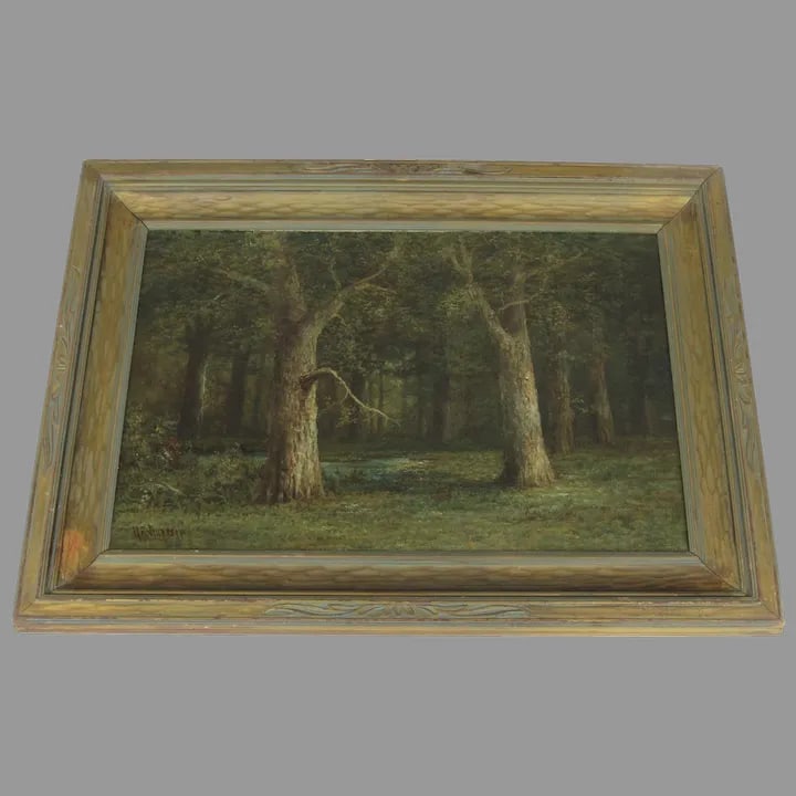 Late 19th Century Painting Oil on Canvas Forest Landscape by Henry Duessel - 10