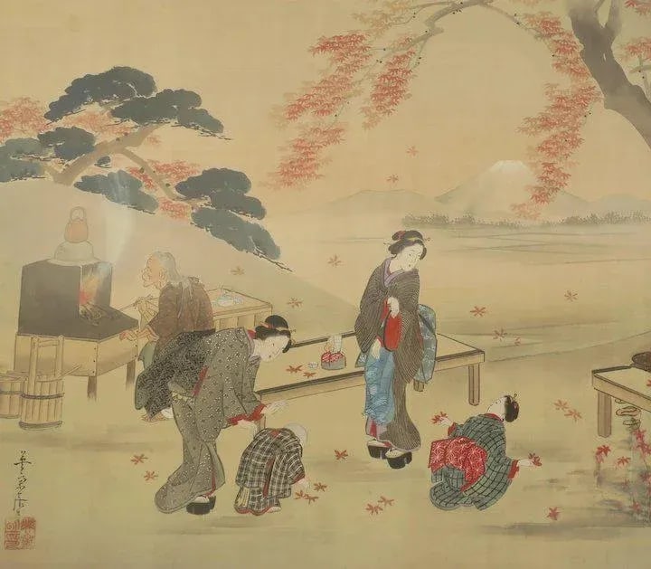 19th Century Japanese Paintings on Silk Large "Views of Edo" and "Fishing Scene of Fujiyama" - a Pai - 4