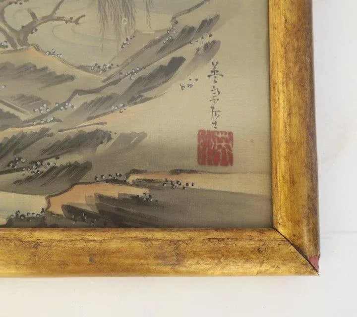 19th Century Japanese Paintings on Silk Large "Views of Edo" and "Fishing Scene of Fujiyama" - a Pai - 6