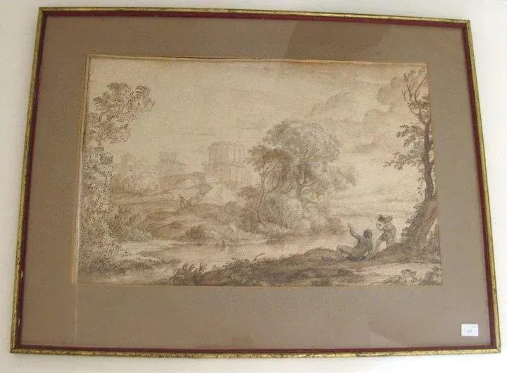17th Century Italian Landscape Ink and Wash Painting, Framed - 3