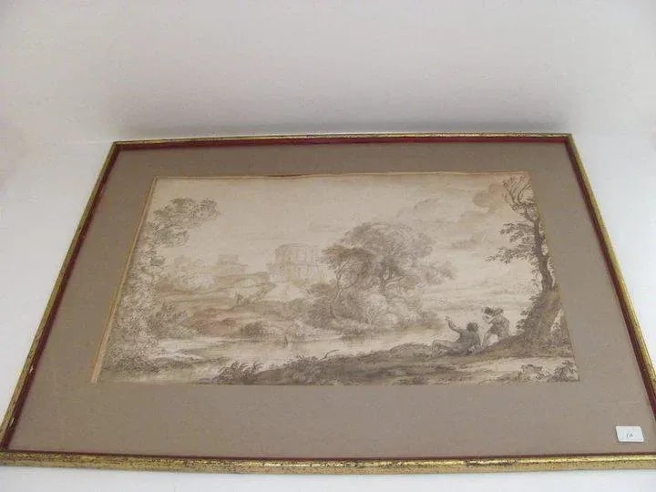 17th Century Italian Landscape Ink and Wash Painting, Framed - 4