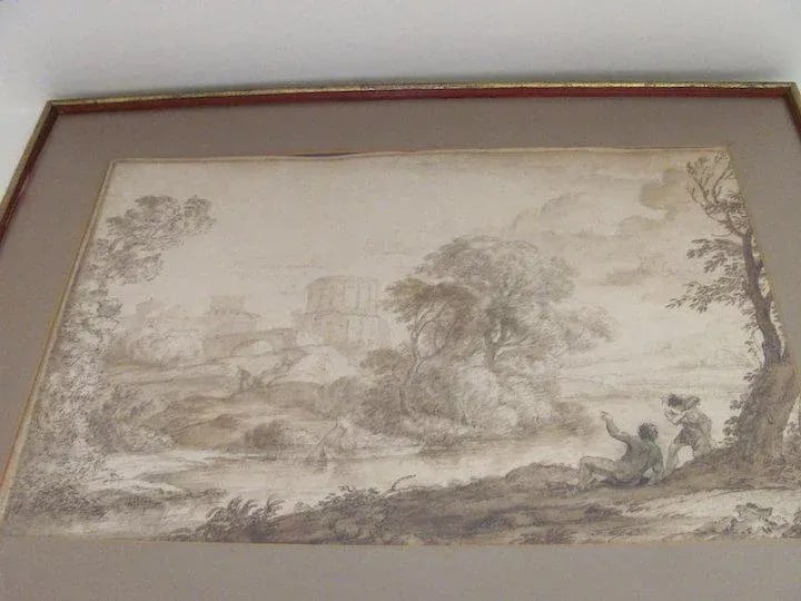 17th Century Italian Landscape Ink and Wash Painting, Framed - 5