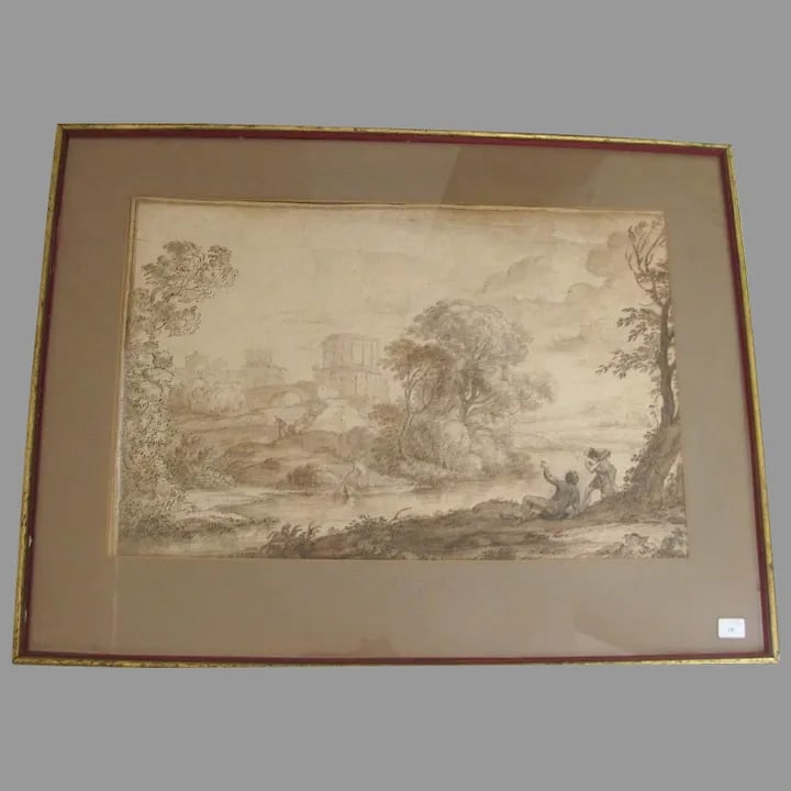 17th Century Italian Landscape Ink and Wash Painting, Framed - 8