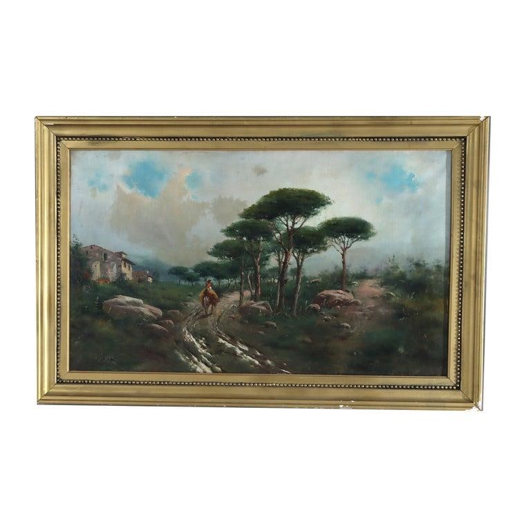 Large Antique Oil on Canvas Landscape Painting C1907 - 3