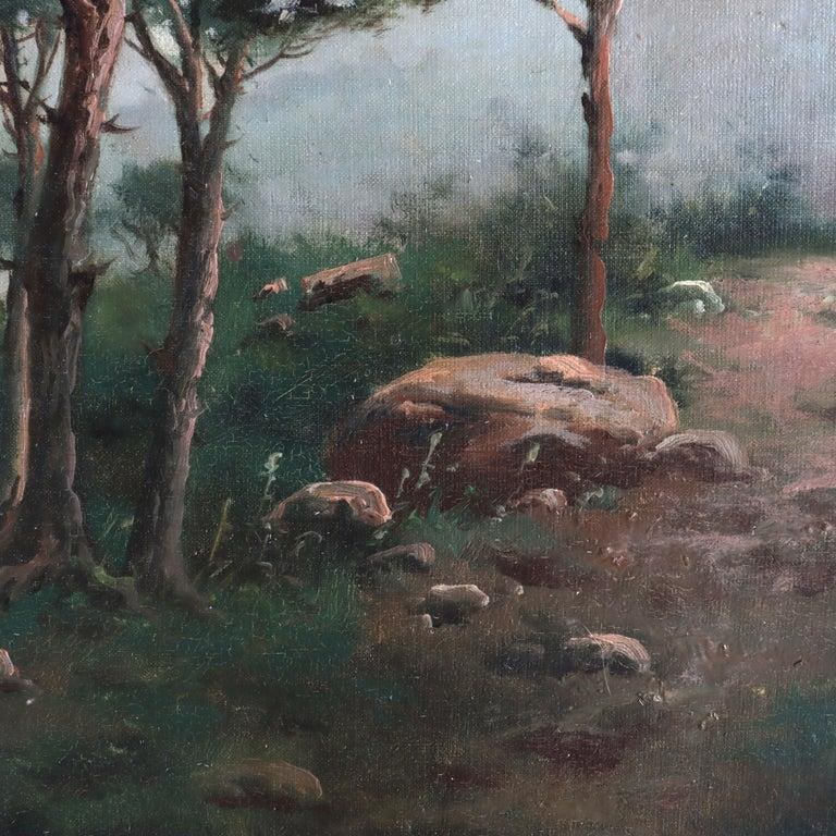 Large Antique Oil on Canvas Landscape Painting C1907 - 4