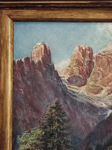 1927 Continental School Alpine Landscape Oil Painting, Framed - 2
