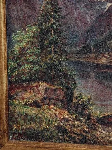 1927 Continental School Alpine Landscape Oil Painting, Framed - 5